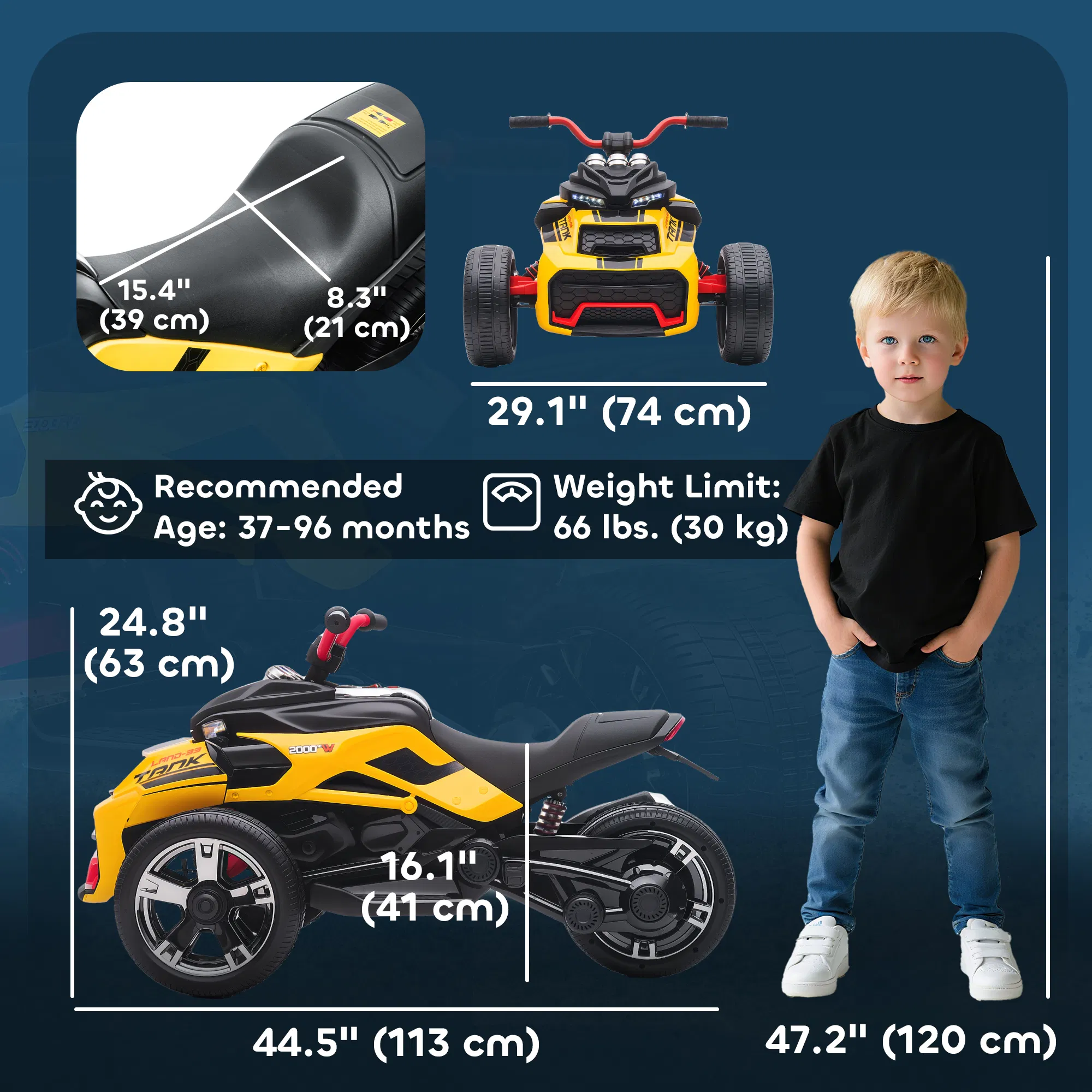 12V Kids Ride On ATV with MP3 Player, Music, Horn, 2 Speeds, LED Lights, Gift for Boys & Girls, Yellow photo 5