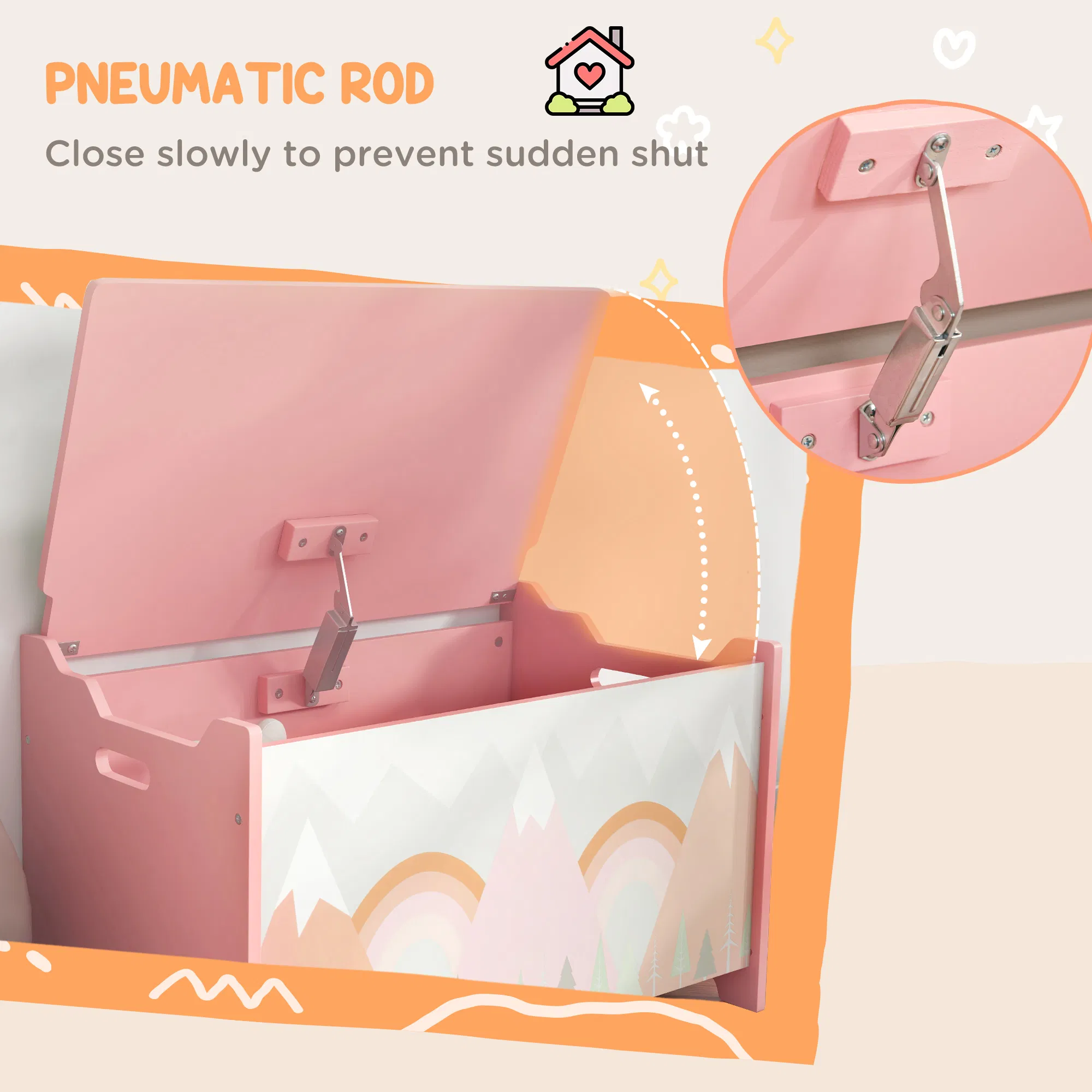 Toy Box with Lid, Toy Chest Storage Organizer for Bedroom with Safety Hinge, Pink photo 5