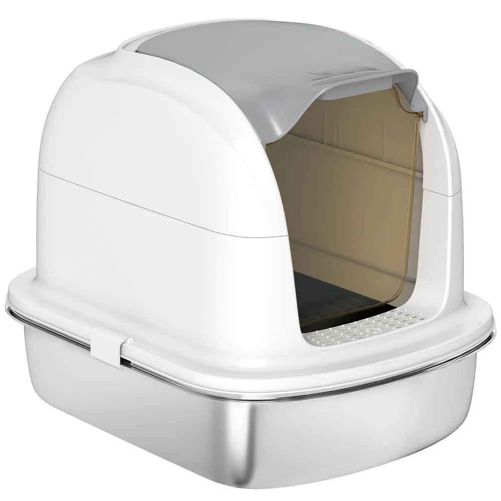 XL Stainless Steel Cat Litter Box with Lid for Big Cats, Enclosed Cat Litter Box with Flip Cover, Scoop photo 7