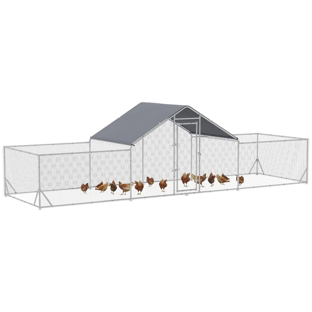 Chicken Run, 23' x 6.6' Metal Chicken Coop with Waterproof and Anti-UV Cover, Spire Roof, Door, for 12-14 Chickens, Ducks, Rabbits, Sliver photo 7