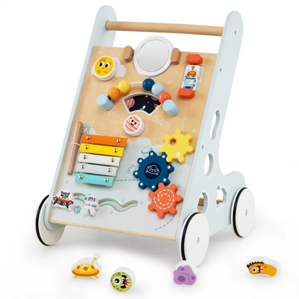 8-in-1 Wooden Baby Walker Push and Pull Learning Activity Center with Wheels for Toddlers 1+ Years Old photo 2