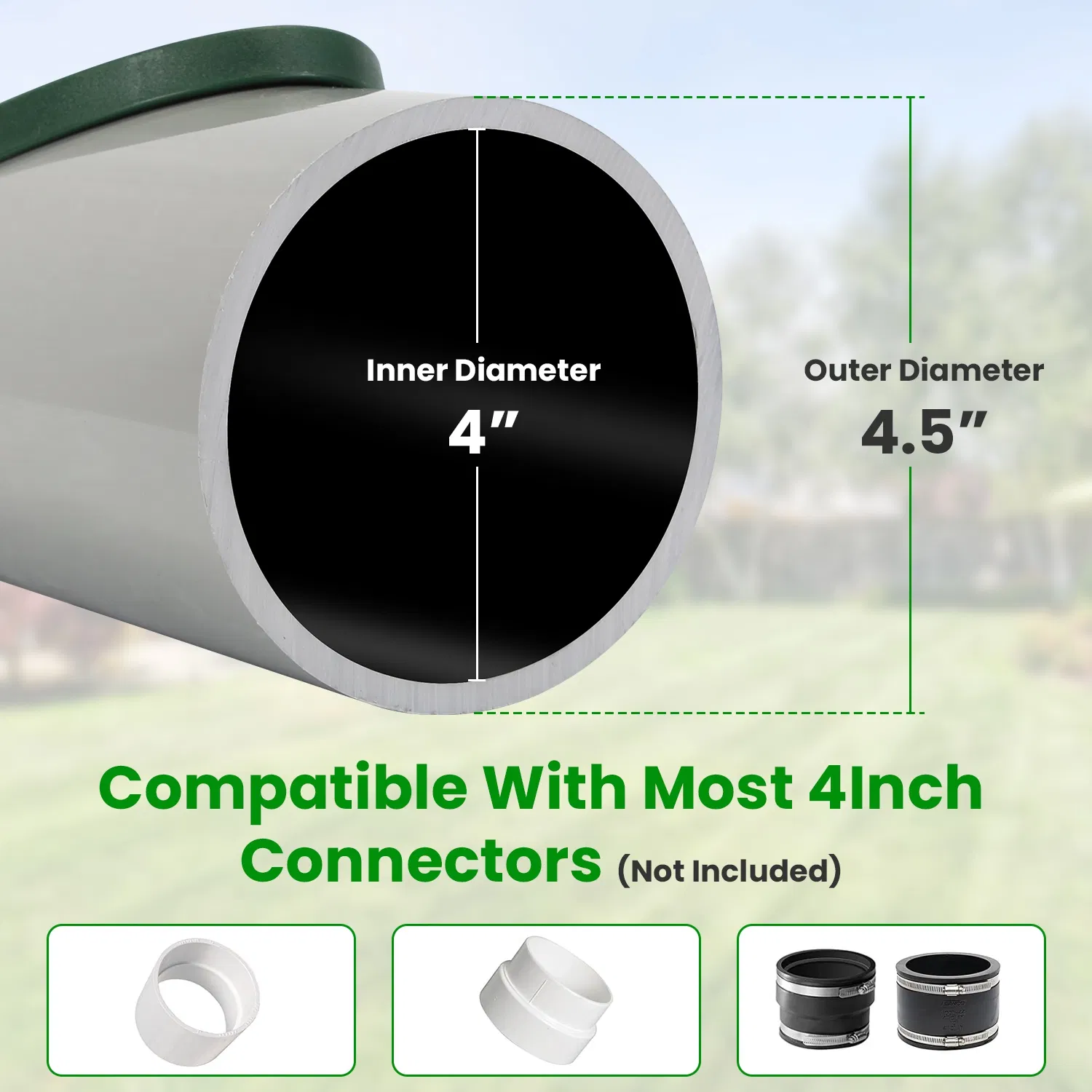4Inch Green Angled Yard Drainage Pipe With Sloped Grate Yard Drain Emitter For Sump Pump Discharge Downspout Extensions Inlet Outlet Yard Drain Compatible With 4' Connections photo 8