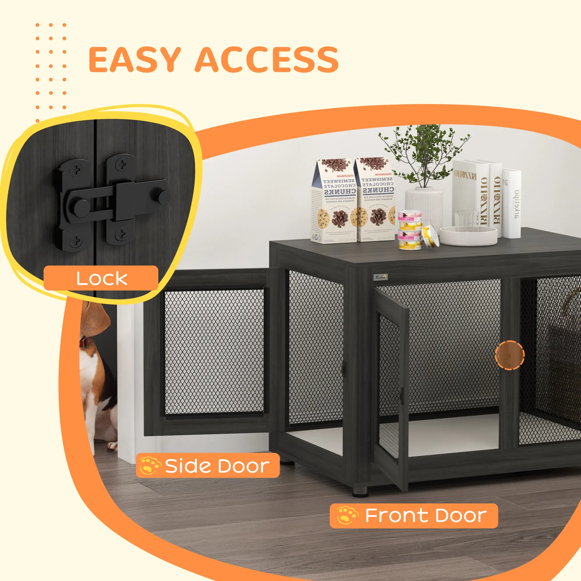 Pet Crate End Table with Water-resistant Cushion or Large Medium Dogs, Black photo 2