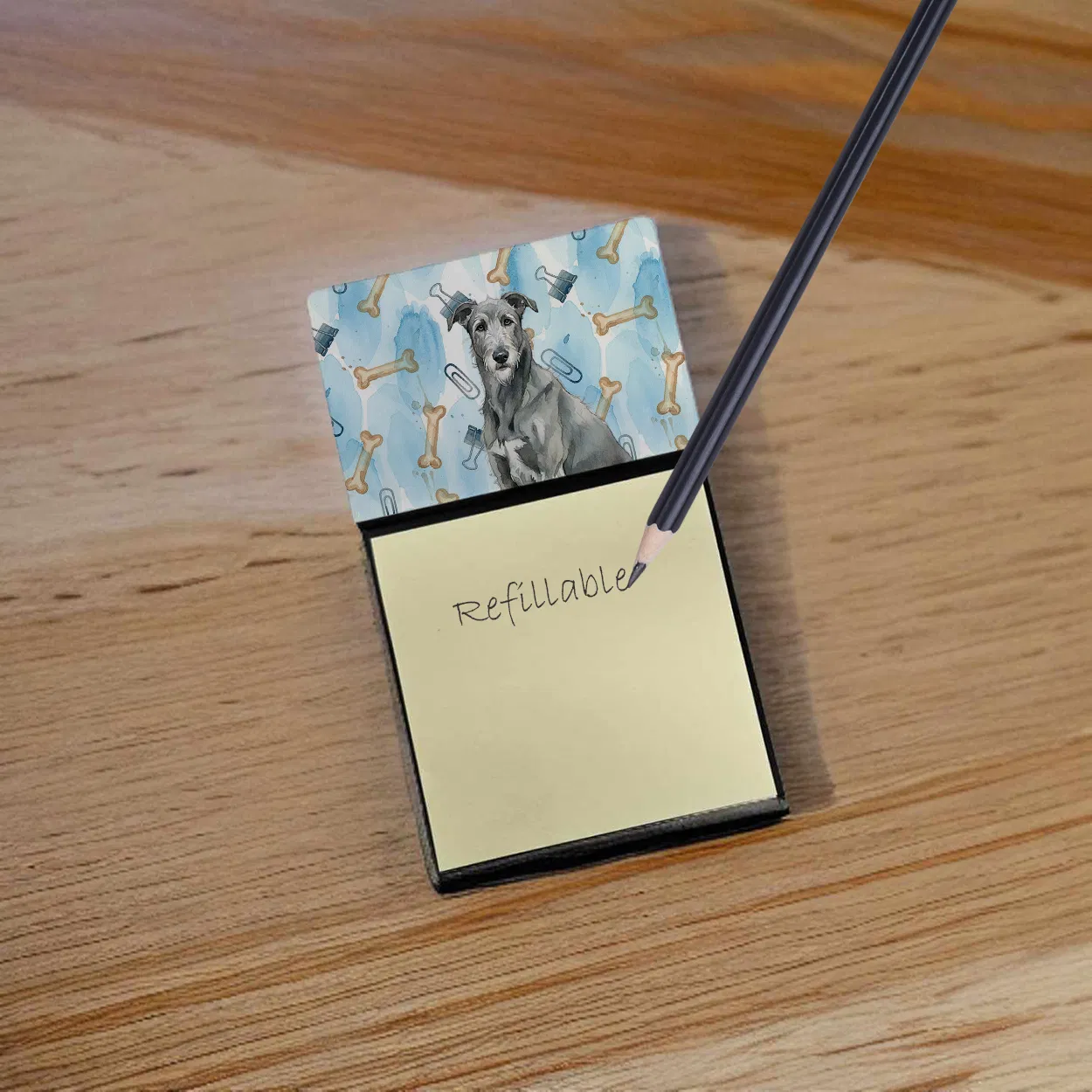 Gray Irish Wolfhound Coworker Watercolor Sticky Note Holder Refillable Dispenser Desk Accessory 3x3 Pad Gift photo 5