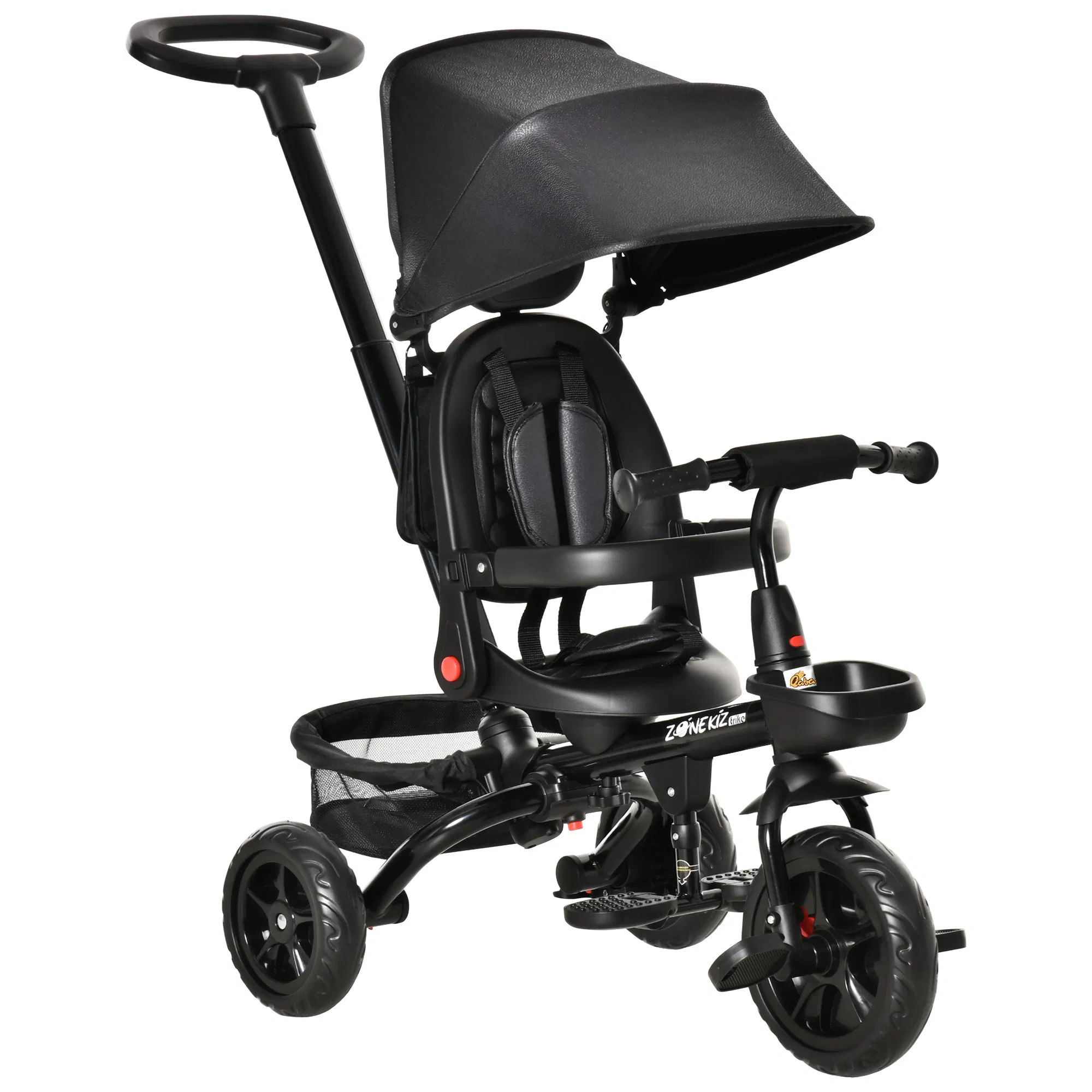Tricycle for Toddler 4 in 1 Kids Trike with Reversible Adjustable Seat, Baby Push Bike with Removable Handle, Canopy, Belt Storage Brake Clutch for 1-5 Years, Black photo 1