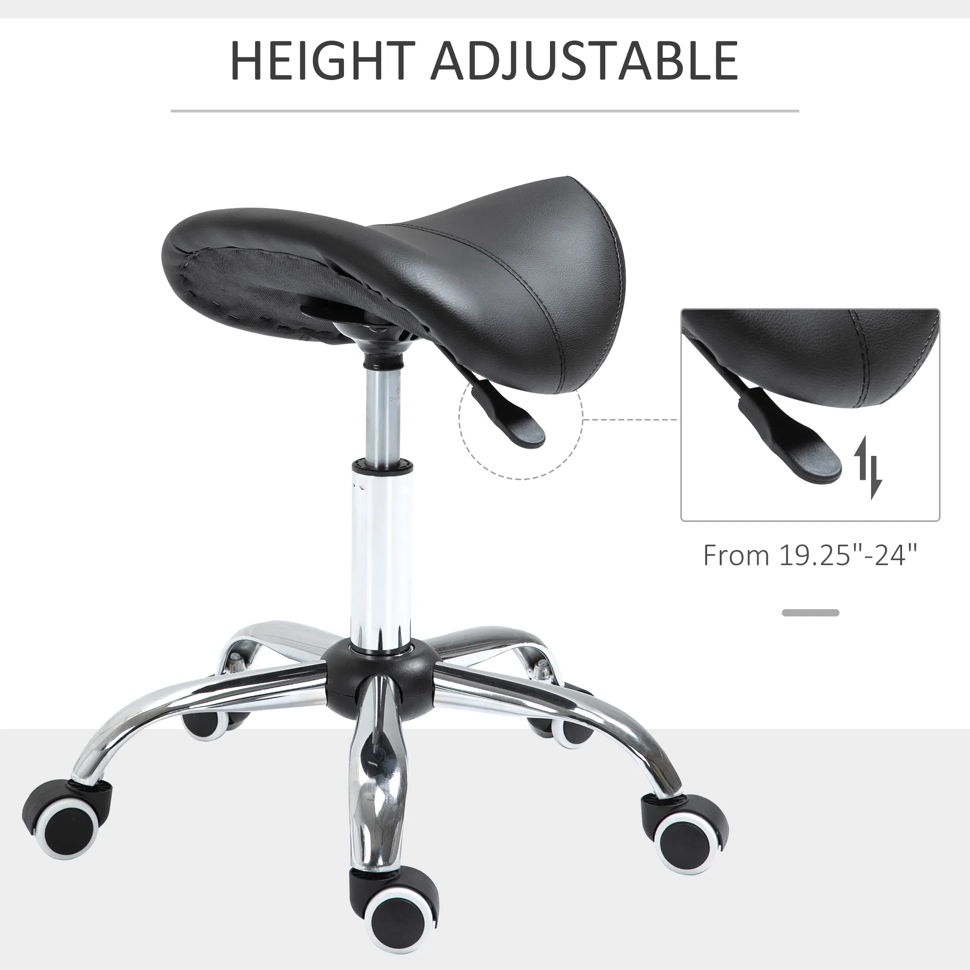 Adjustable Elegance: Hydraulic Salon Stool, Rolling Swivel Saddle Chair, PU Leather Beauty Seat for Spa, Black Finish photo 3