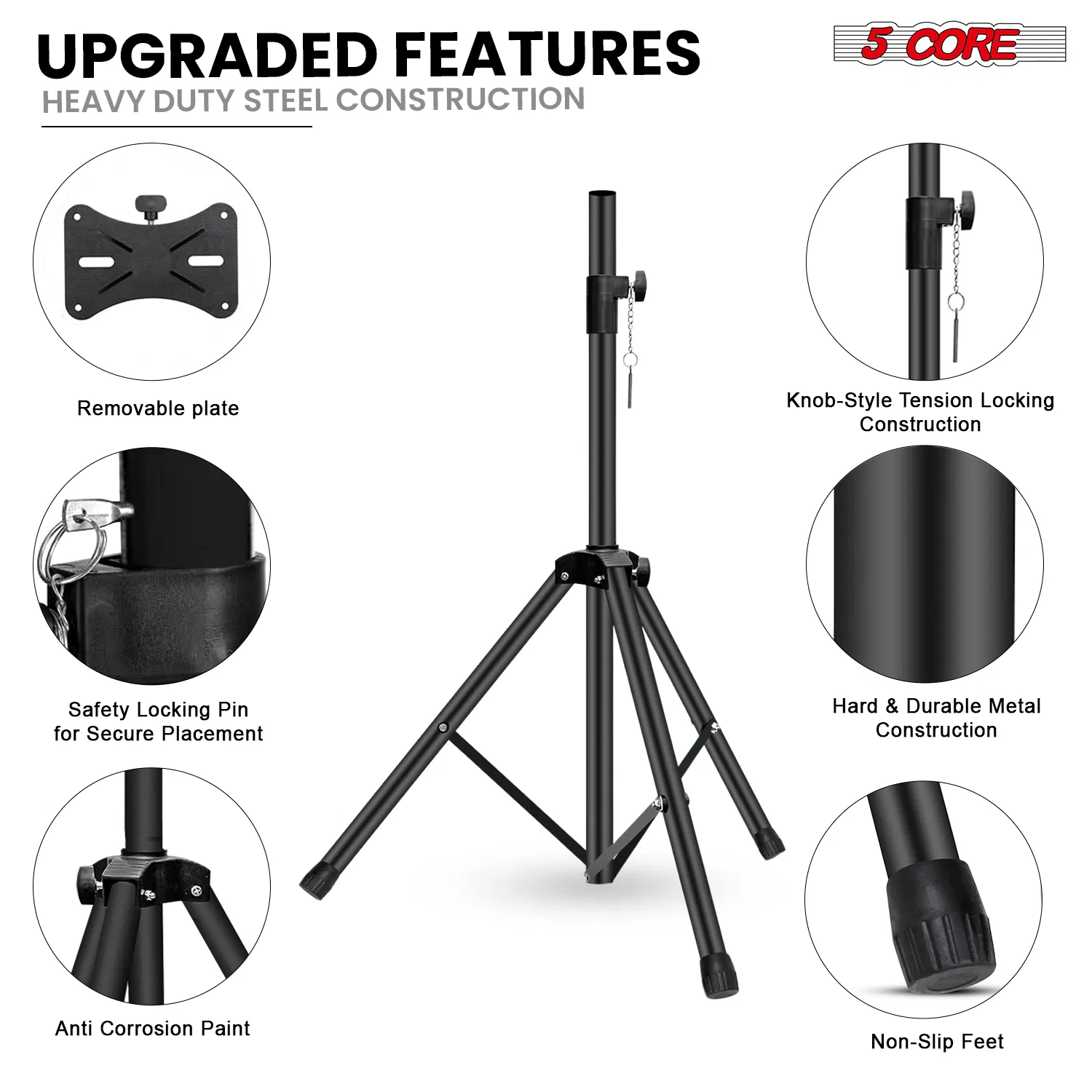 5 Core Speaker Stand Tripod Floor Adjustable Up to 60 Inch DJ Studio Monitor Stands Short Pole Mount photo 5