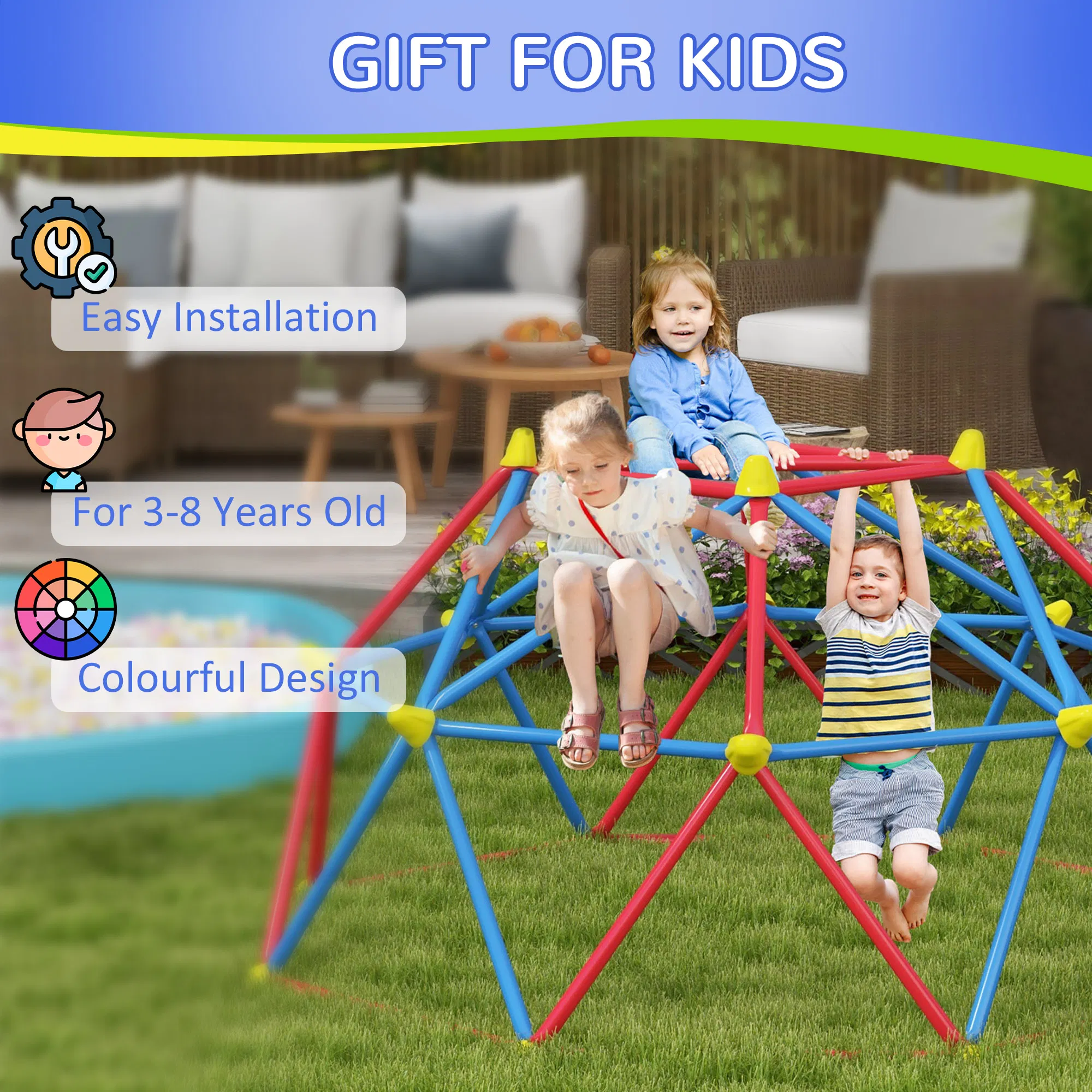 6 FT Climbing Dome Geometric Jungle Gym w/ Rust and UV-Resistant Steel, Up to 396 lbs, for 1-4 Children Aged 3-8 Years photo 5