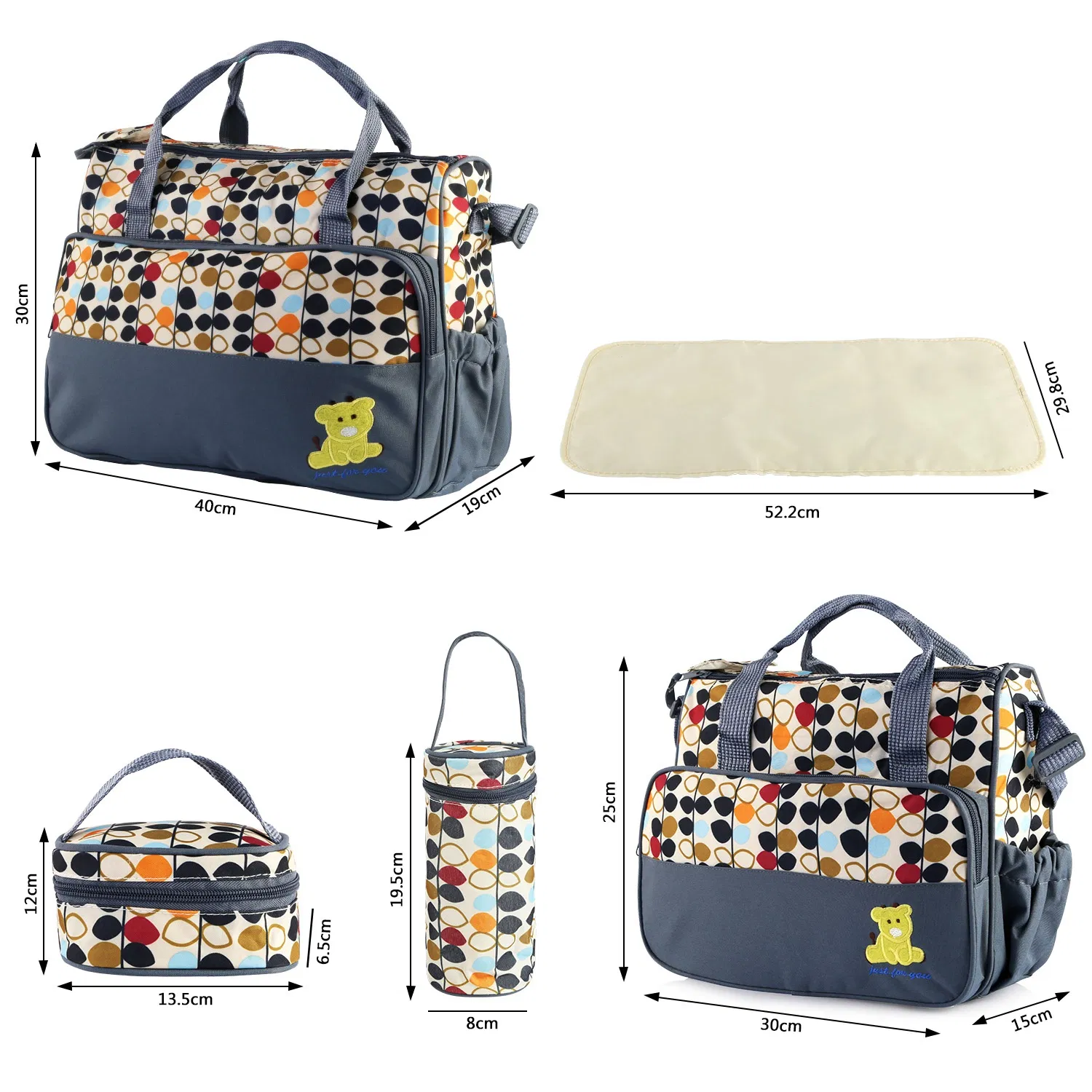 5PCS Baby Diaper Bag Set - Water-Resistant & Stain-Resistant, Multi-Pocket Design for Baby Essentials, Hand & Shoulder Carry - Ideal for Parents photo 2