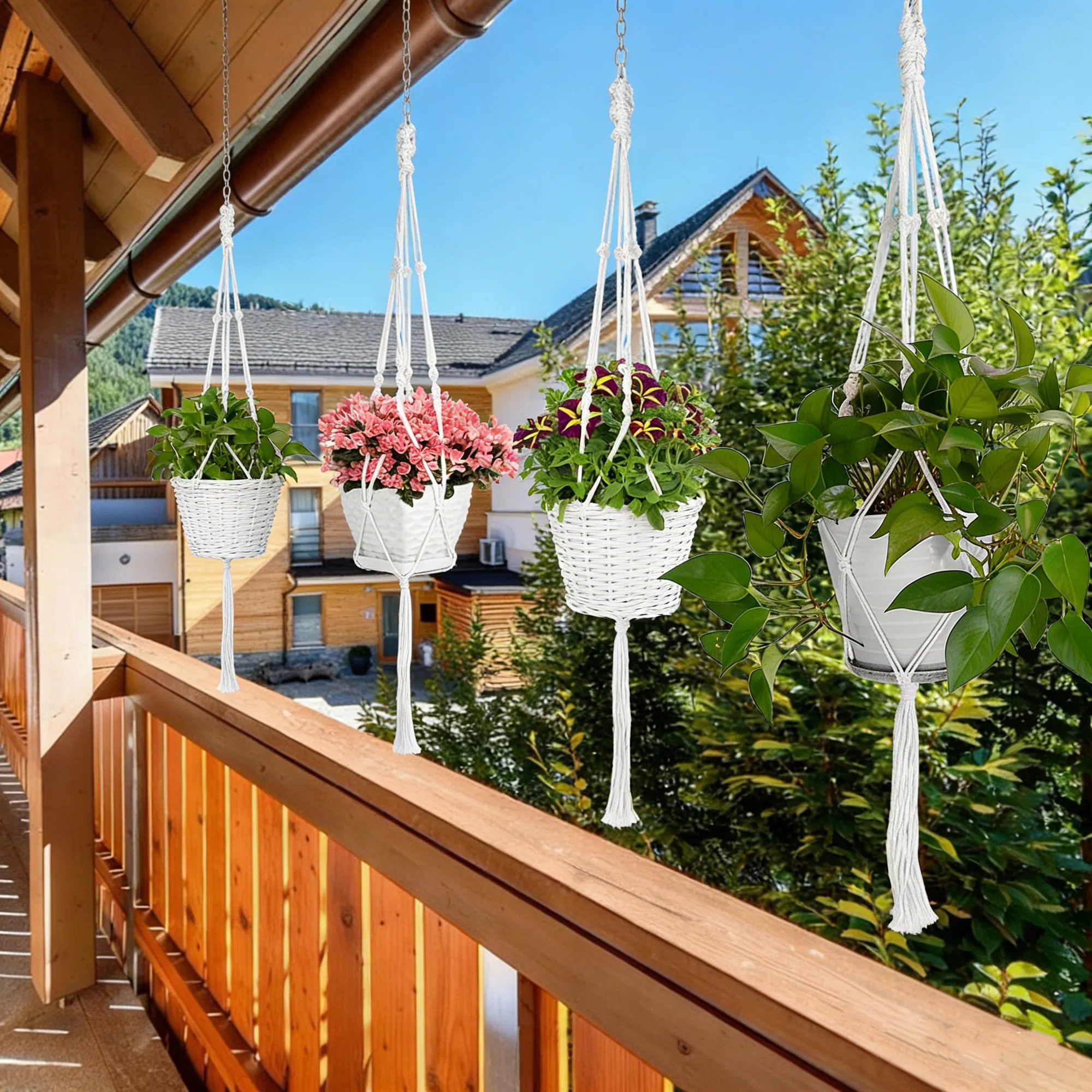 4 PCS Heavy Duty Hanging Plant Holder Natural Cotton Rope Planter Basket with Hanging Ring,Eco-Friendly Hanging Planter Basket Durable Cotton Rope Plant Hanger Space Saving for Indoor Outdoor Garden photo 1