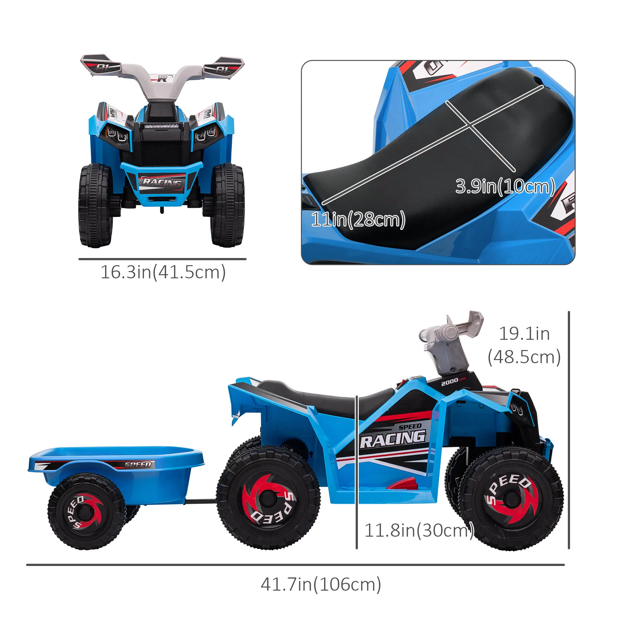 6V Kids ATV Quad, Battery Powered Electric Vehicle for Kids with Back Trailer, Wear-resistant Wheels, for Boys and Girls - Blue photo 5