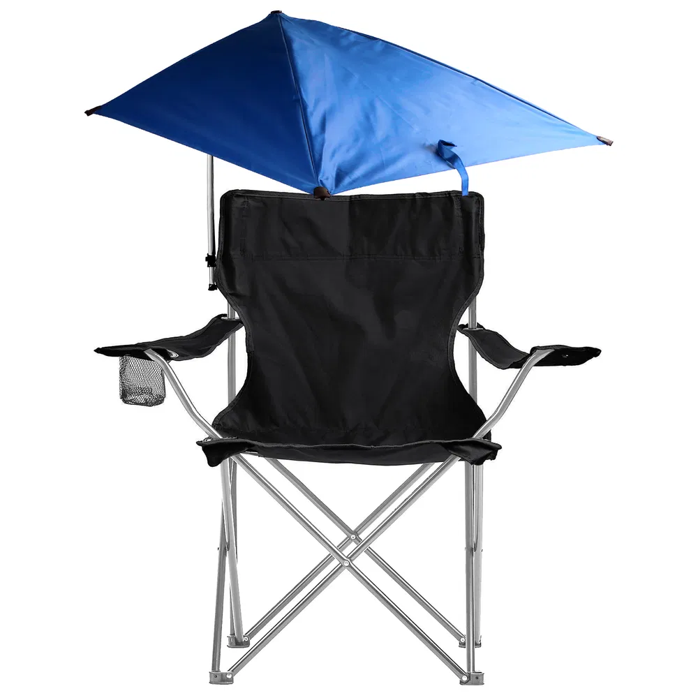 Foldable Beach Chair with Detachable Umbrella Armrest Adjustable Canopy Stool with Cup Holder Carry Bag for Camping Poolside Travel Picnic Lawn Chair photo 3