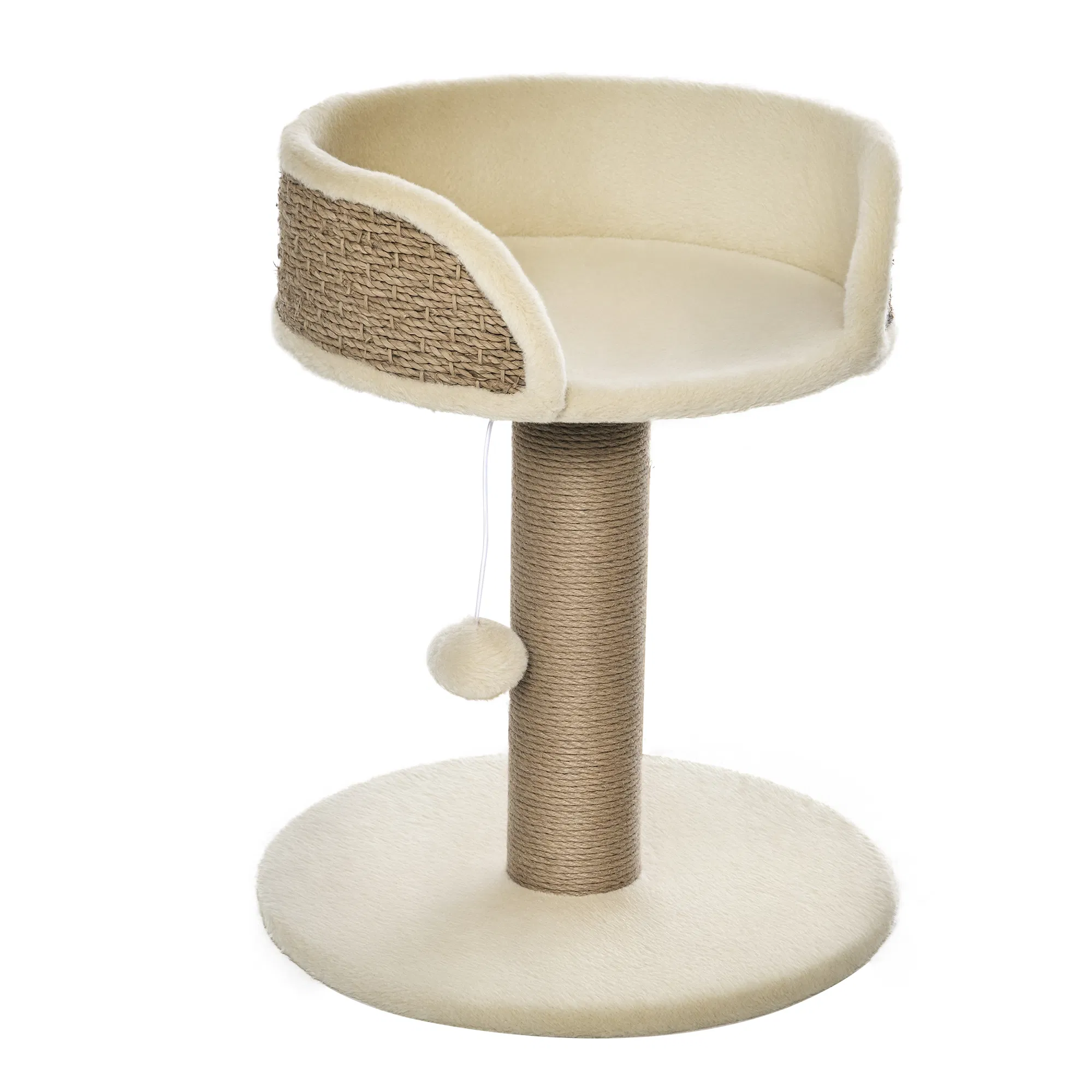 Cat Tree with Scratching Post, Toy Ball, Perch, Small Cat Tower for Indoor Cats - 16" x 16" x 19", Beige photo 1