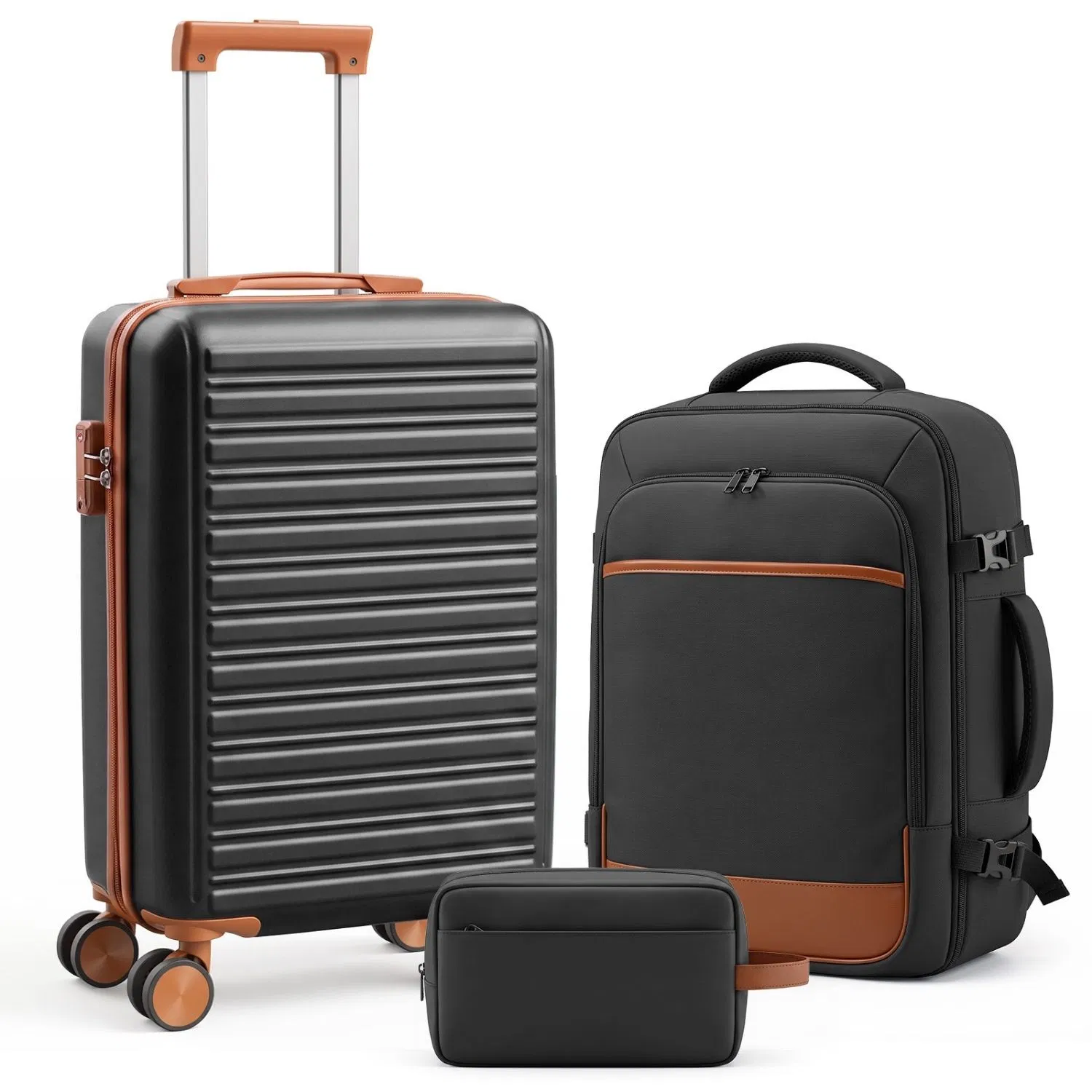 3pcs Travel Luggage Set with Backpack, Includes 20-Inch Carry-On Suitcase, Duffle Style Travel Bag, And Versatile Backpack, Durable Hard Shell, TSA Approved Combination Lock, 360 Spinner Wheels for Sm photo 1