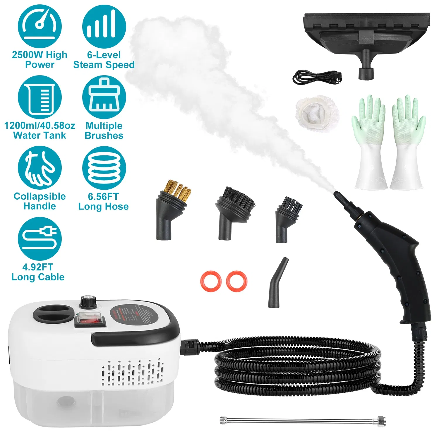 1200ml Tank Steam Cleaner 2500W 3 Bar Hot Steam Output 6 Adjustable Speeds, Complete Multi Function Cleaning Tool Set Foldable Handle Extended Hose Cord for Indoor Auto Surface Maintenance photo 1