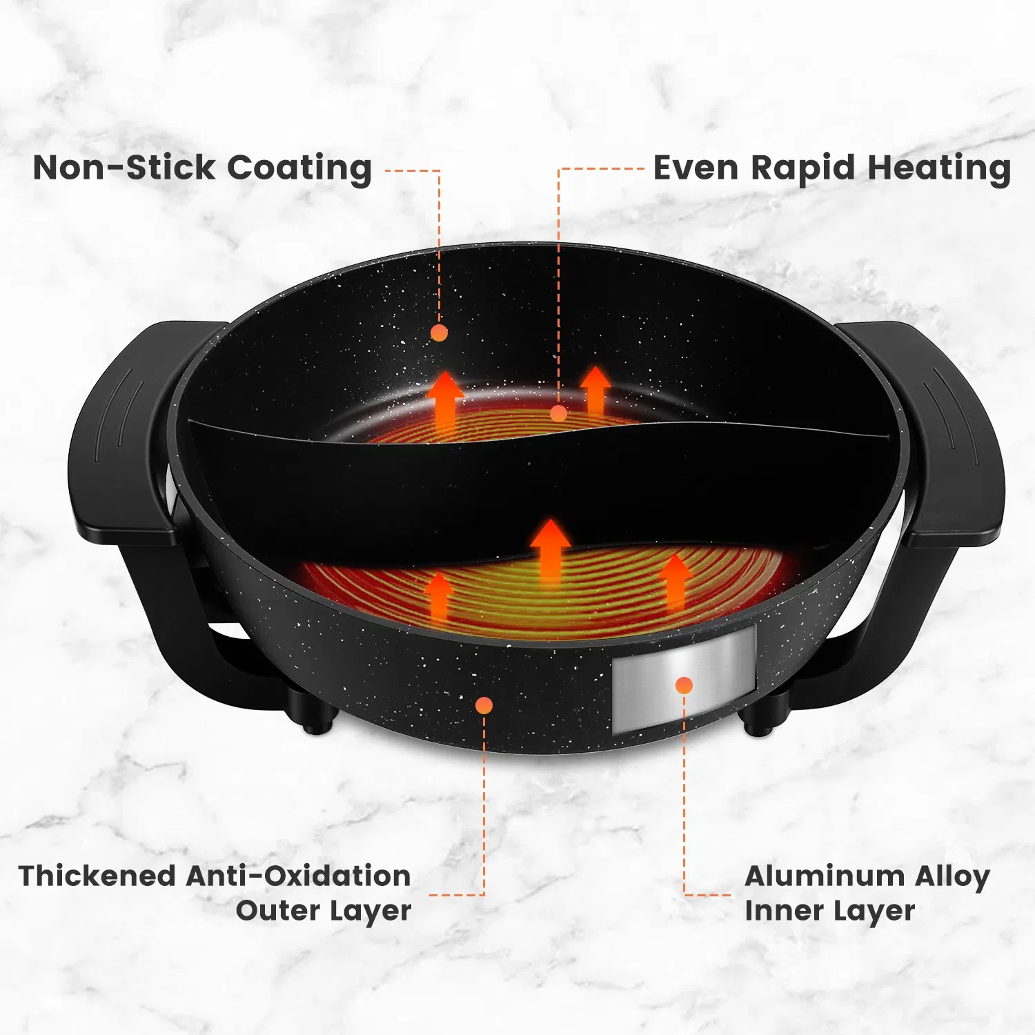 Dual-Flavor Electric Hot Pot 6L with Divider, 5 Temperature Control Non-Stick Shabu Shabu Pot, Complete Accessories Electric Cooker for Home Party Family Dinners photo 5