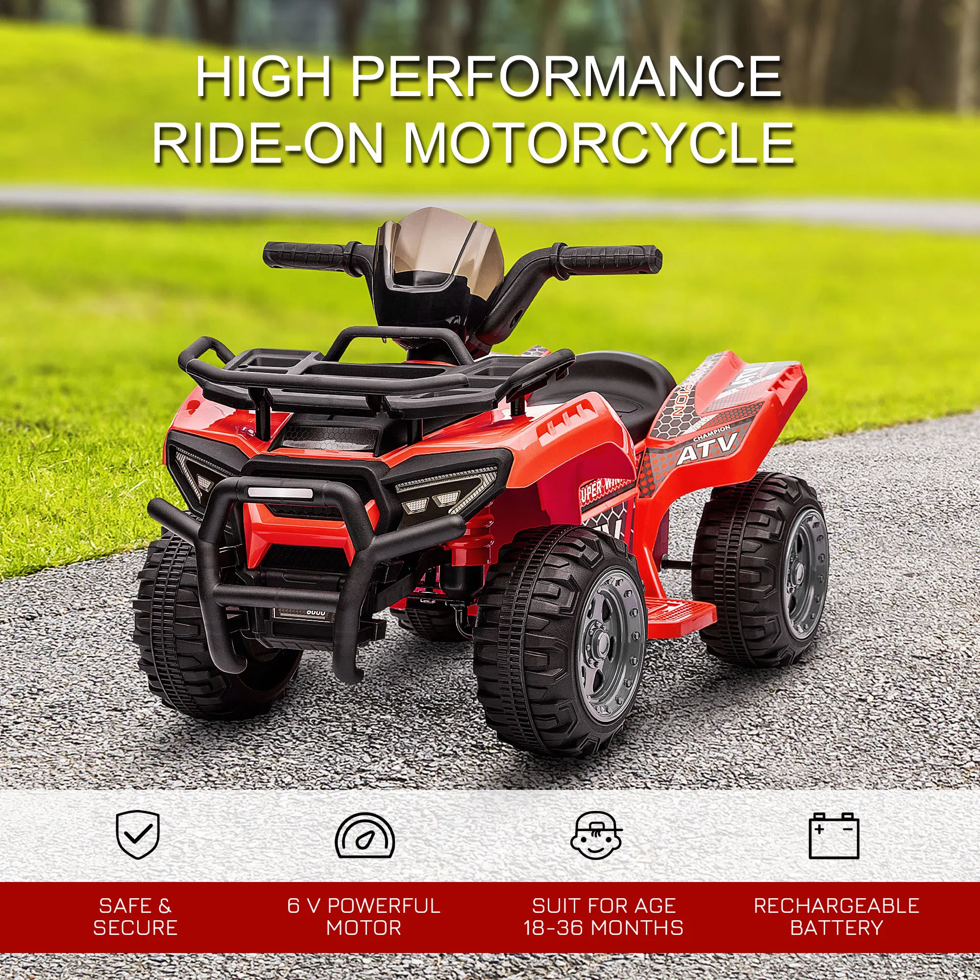 6V Kids ATV Quad, 4 Wheeler Battery Powered Electric Ride on Car with Music, Forward, for Boys and Girls Ages 18-36 Months, Red photo 3