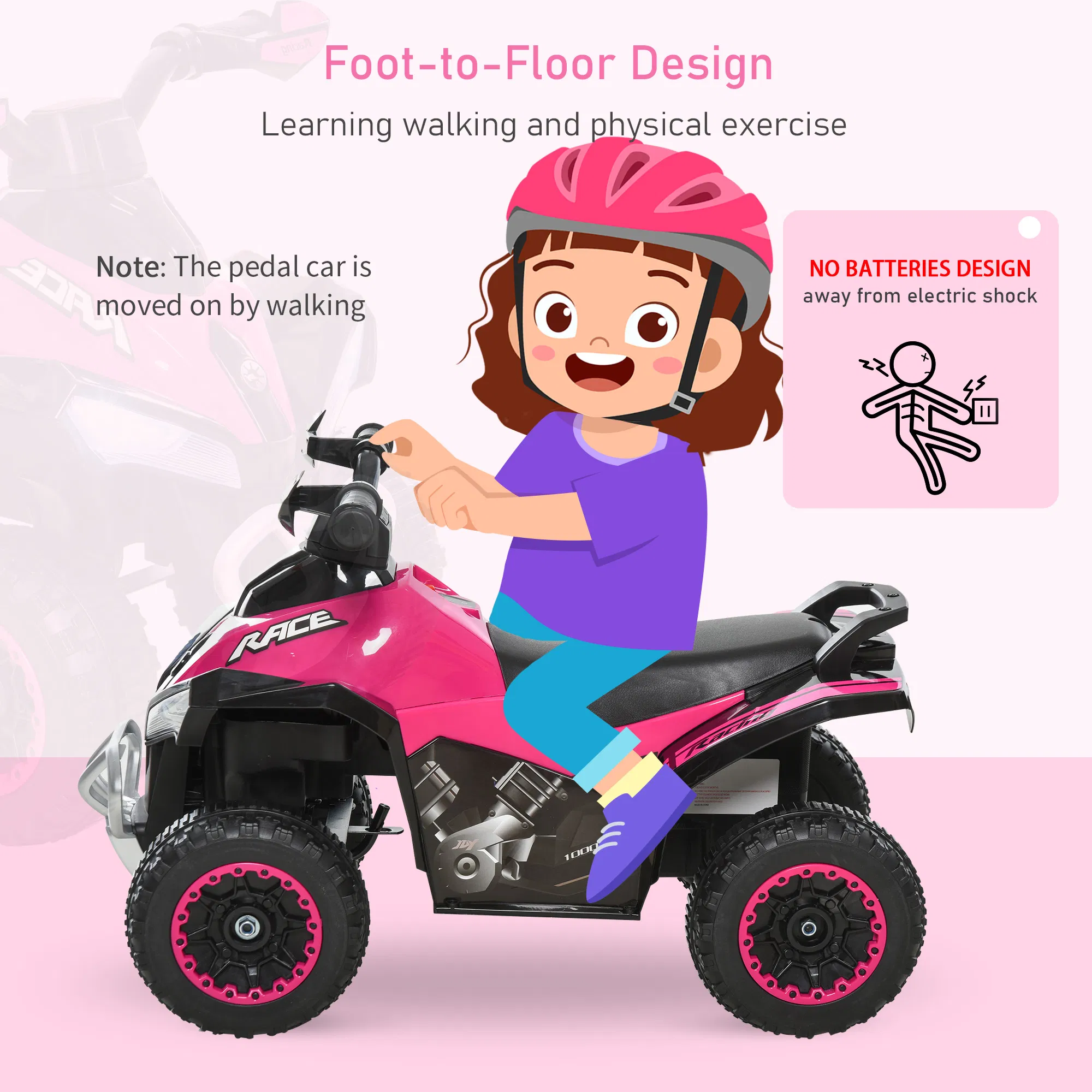 No Power 4 Wheels Ride on Toy for Kids, Foot To Floor Slider Toddler Ride-on Car with Music, Lightening, for 18-36 Months Pink photo 4