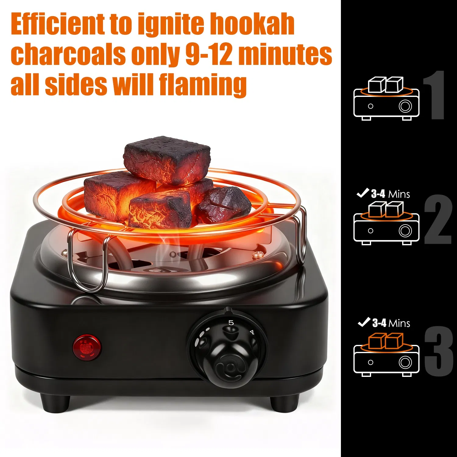 Fast Heating Hookah Coal Heater 500W - 5 Temperature Gears, Safe Thermostat Design, Rust-Resistant Stainless Steel, Bonus Tongs & Grid for Indoor/Outdoor BBQ photo 5
