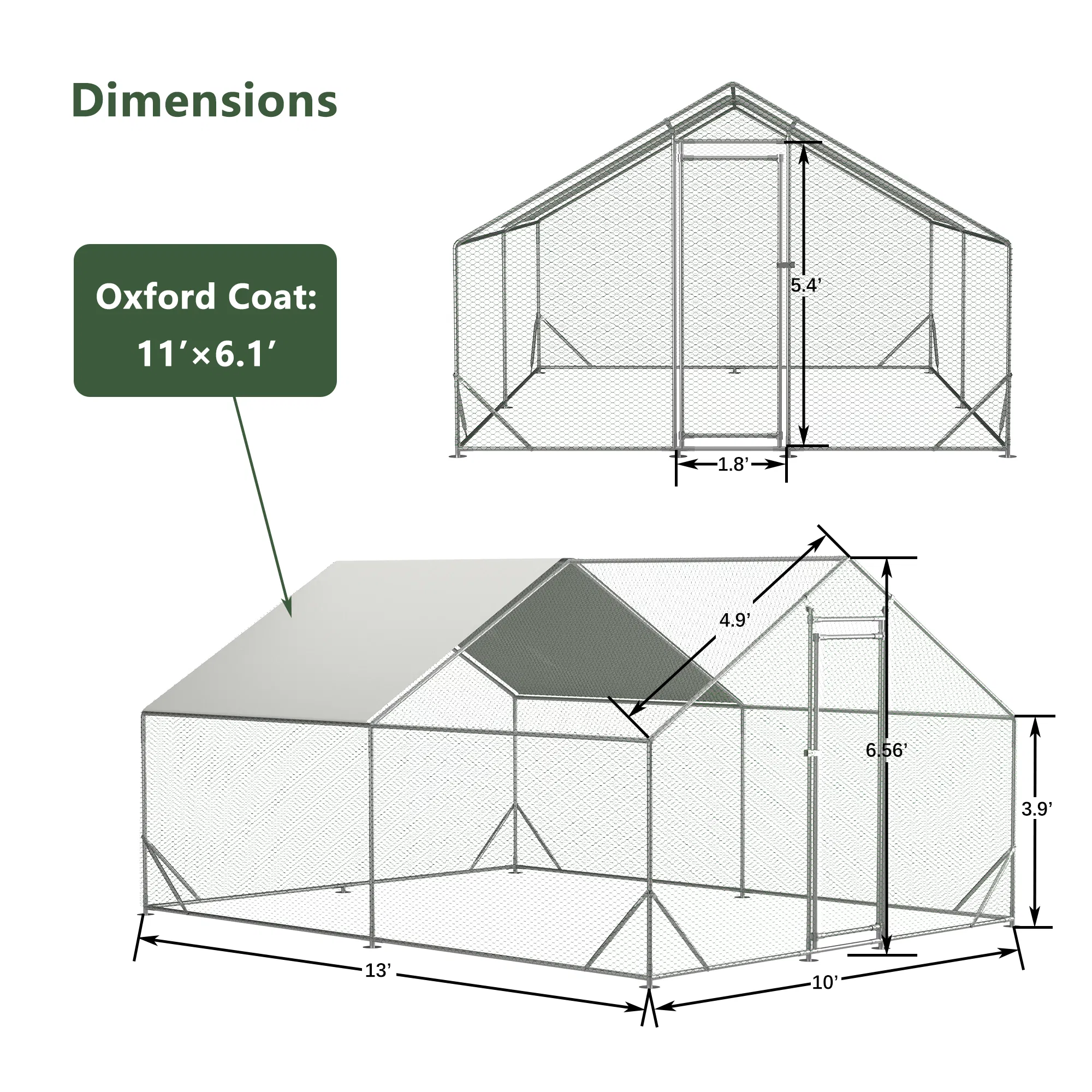 10 x 13ft Outdoor Large Metal Chicken Run Coop with 1 piece of Waterproof Cover, Garden Backyard Walk-in Hen Cage Poultry Pet Hutch for Farm Use photo 8