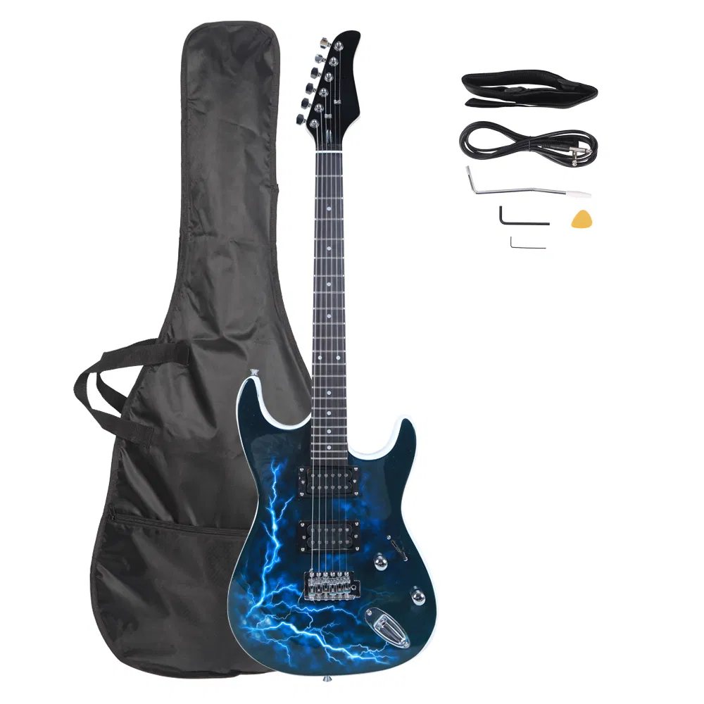 Lightning Style Electric Guitar with Power Cord/Strap/Bag/Plectrums Black & White photo 1