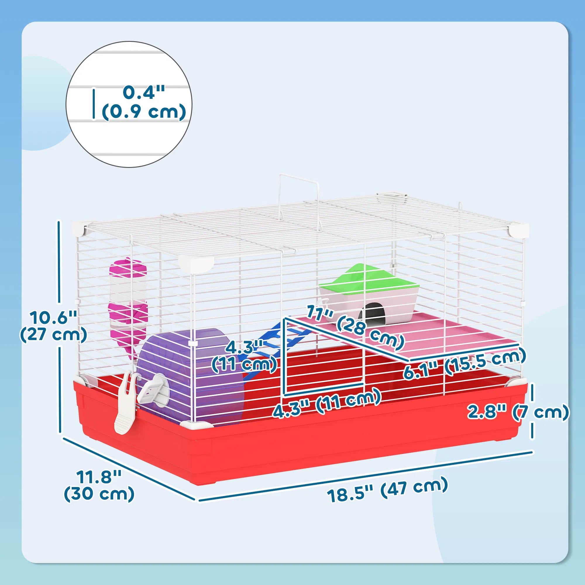 18.5'' Hamster Cage with Exercise Wheel and Water Bottle Dishes, Rat House and Habitats 2 Storey Design, Red photo 4