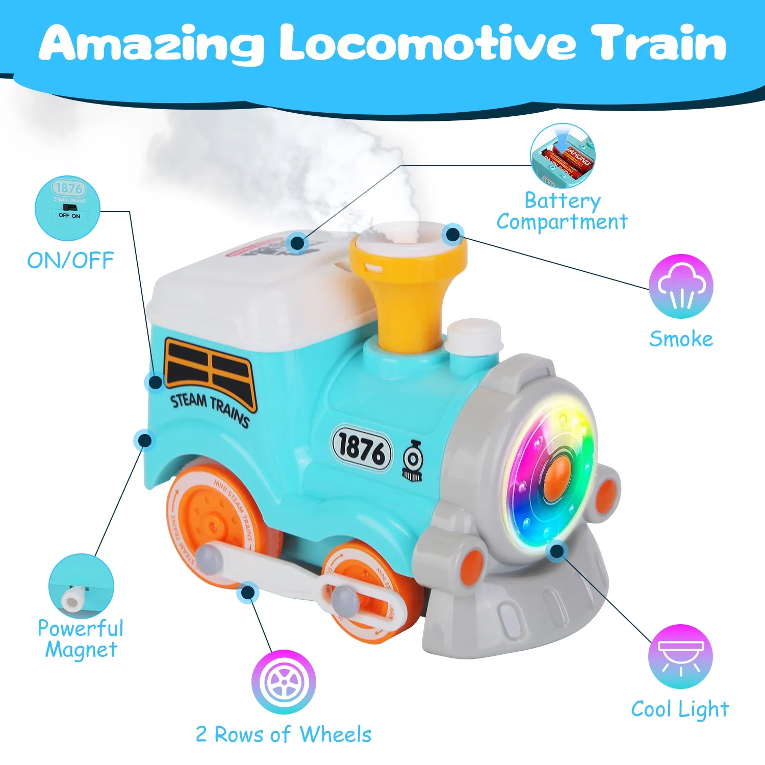 Kids Electric Train Set with Remote - Immersive Play with Authentic Train Sounds, Smoke Effects & Colorful Lights, Magnetic Connection Locomotive + 3 Trucks, Easy Assembly Tracks & Accessories, Perfec photo 2