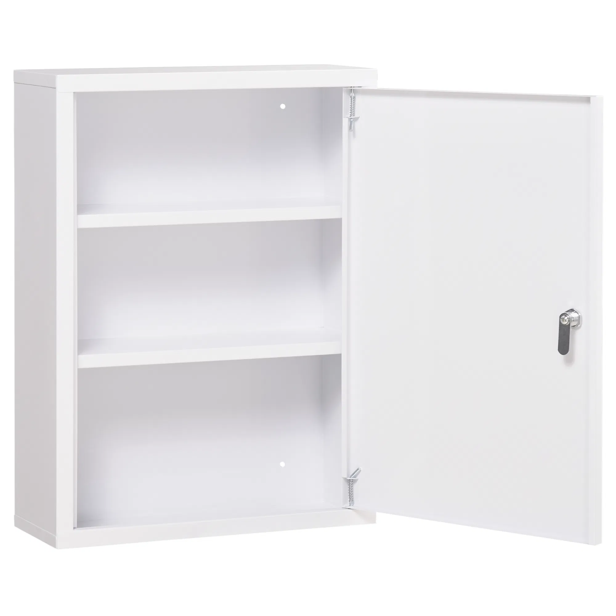 Lockable Medicine Cabinet, 3 Tier Steel Medical Wall Box with 2 Keys and Shelves for Bathroom, White photo 1
