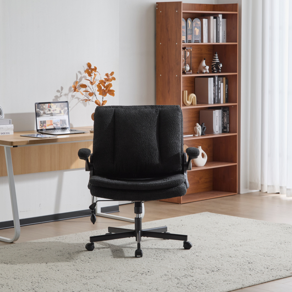 Criss Cross Legged Office Chair with Flip-Up Back Built-In Dynamic Airbag Lumbar Support, Wide Seat Desk Chair with Flip-Up Arms and Wheels, Modern Cross-Leg Chair for Home Office, Vanity, Black photo 1