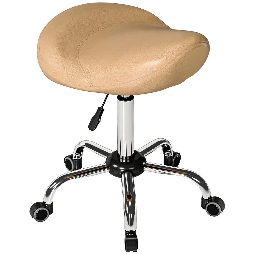 Saddle Stool, Height Adjustable Rolling Salon Chair with PU Leather for Massage, Spa, Clinic, Beauty and Tattoo, Brown photo 7
