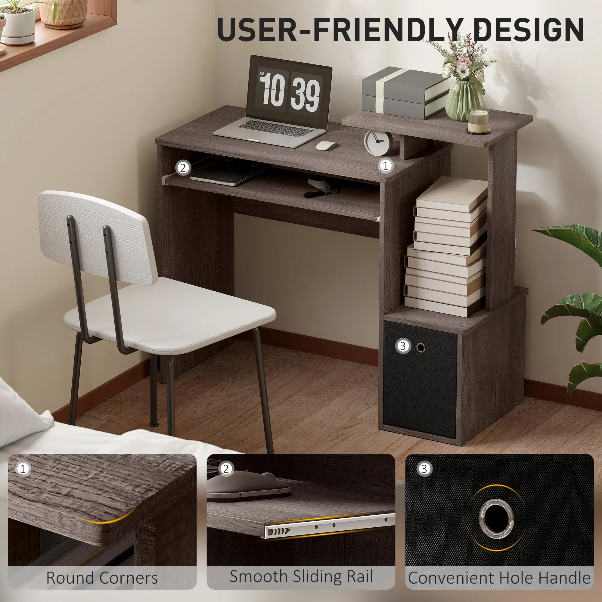 Computer Desk with Sliding Keyboard Tray Storage Drawer Shelf Home Office Workstation Grey photo 5