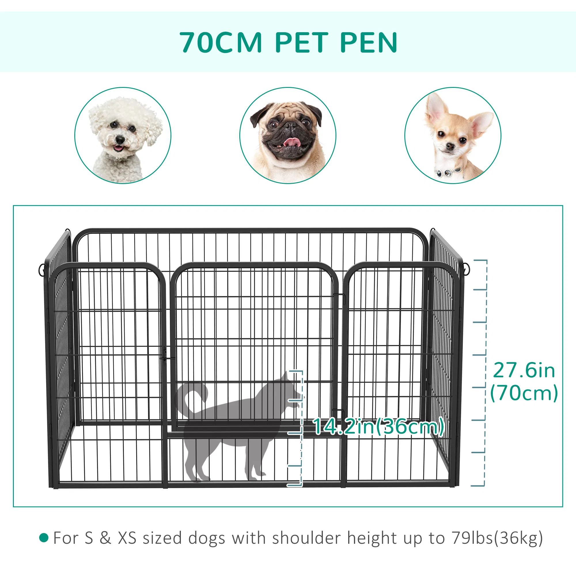 32"W 4-Panel Metal Dog Pen Exercise Pet Playpen Dog Indoor/Outdoor Fence, Black photo 3