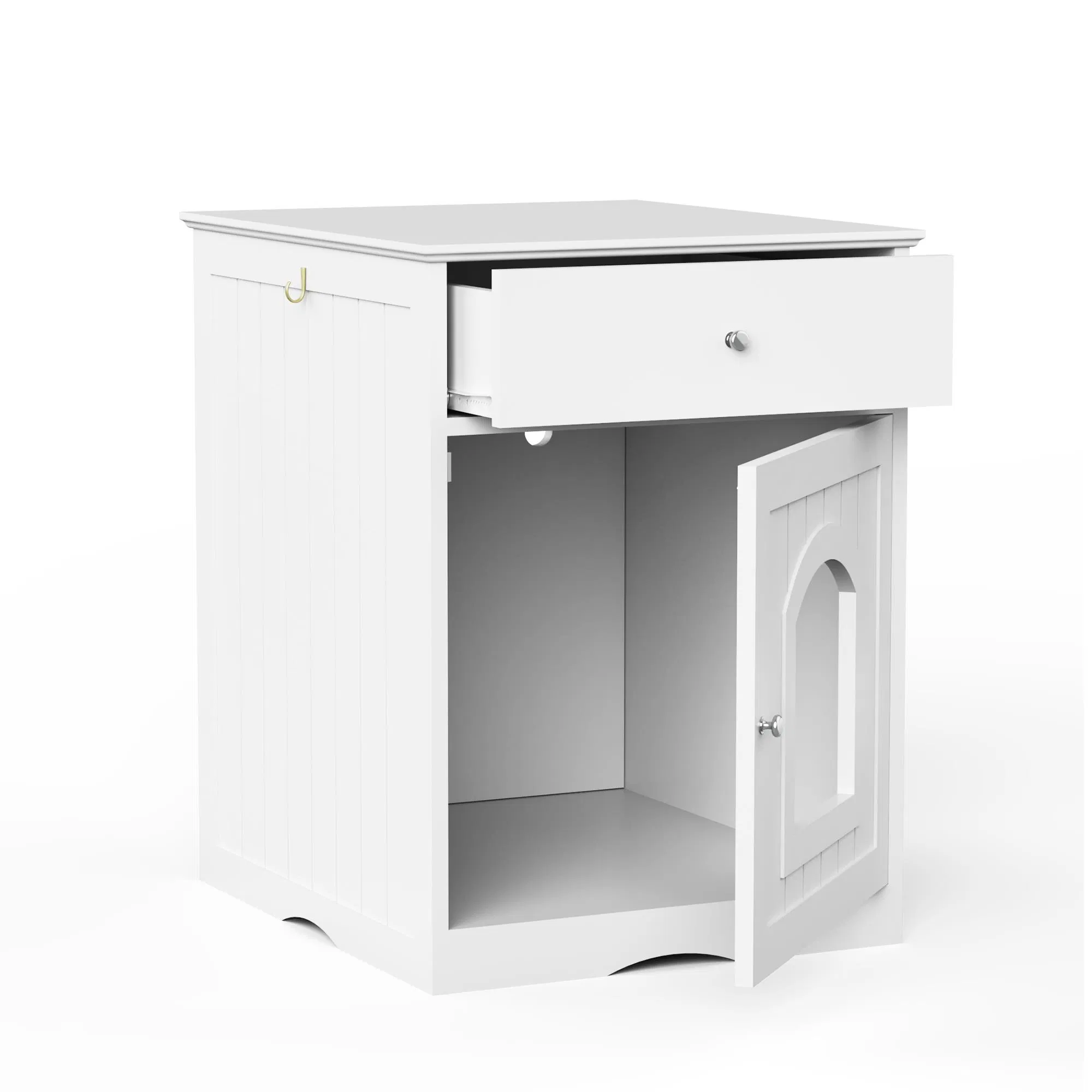 Wooden Pet House Cat Litter Box Enclosure with Drawer, Side Table, Indoor Pet Crate, Cat Home Nightstand (White) photo 7