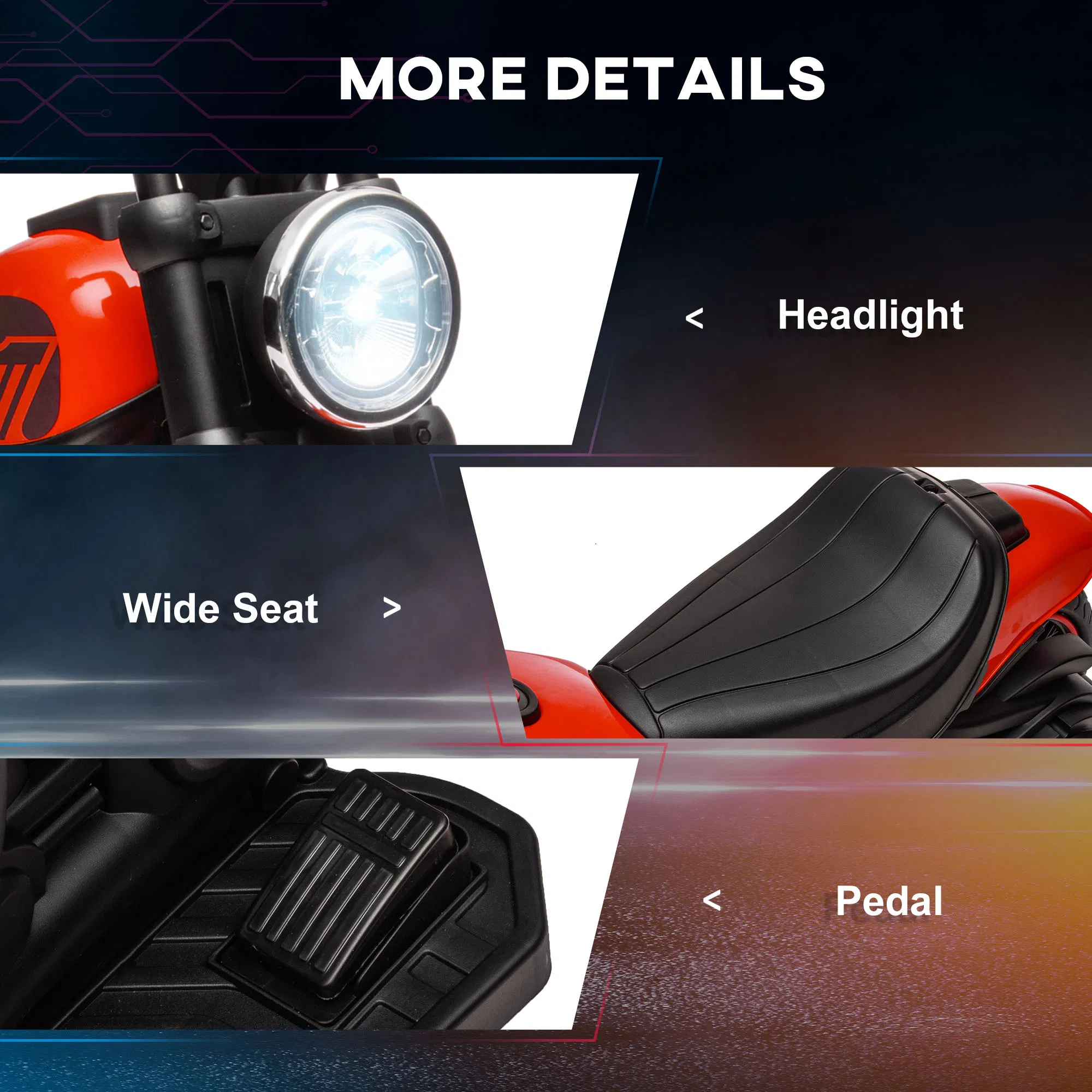 6V Kids Motorcycle with Training Wheels, Foot Pedal, Headlight, Music, Forward/Reverse, Single-Button Start, Red photo 6