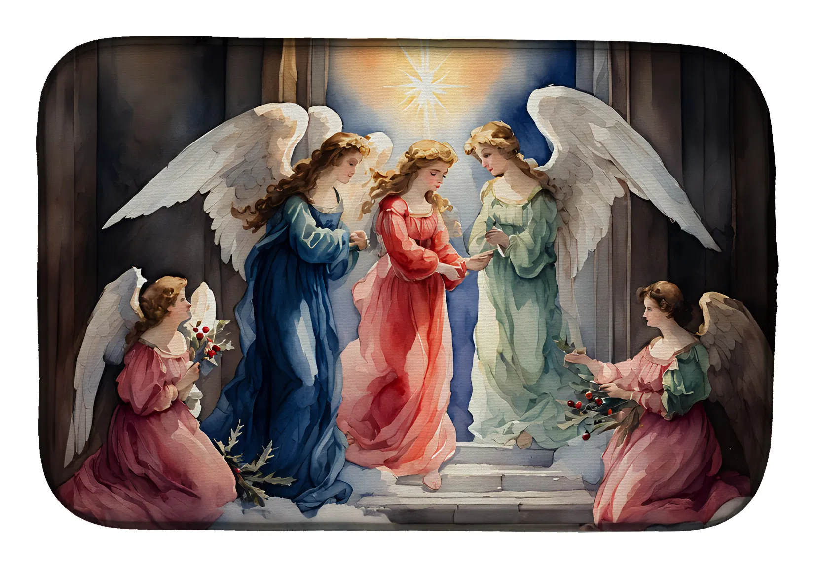 Christmas Angels Dish Drying Mat Absorbent Dish Drying Mat Pad for Kitchen Counter Dish Drainer Mat for Countertop, 14 x 21", Multicolor photo 1