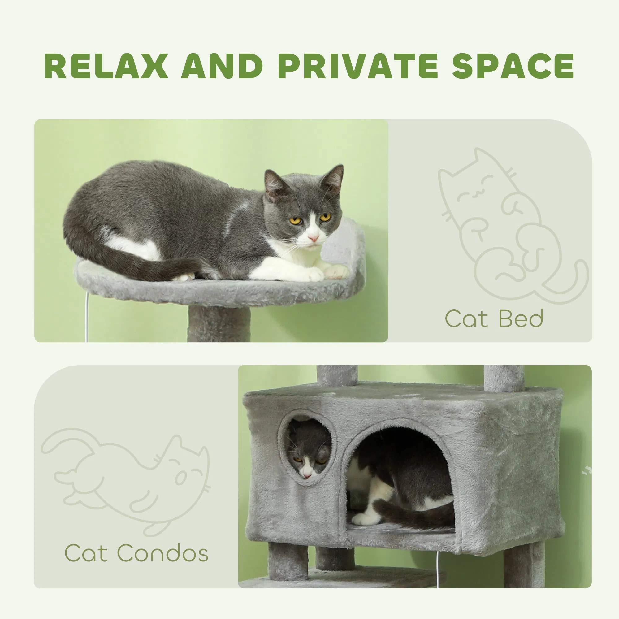 54" Cat Tree, Multi-Level Cat Tower with Scratching Posts, Cat Condos, Bed, Platforms, Ramp, Toy Ball, Light Grey photo 5