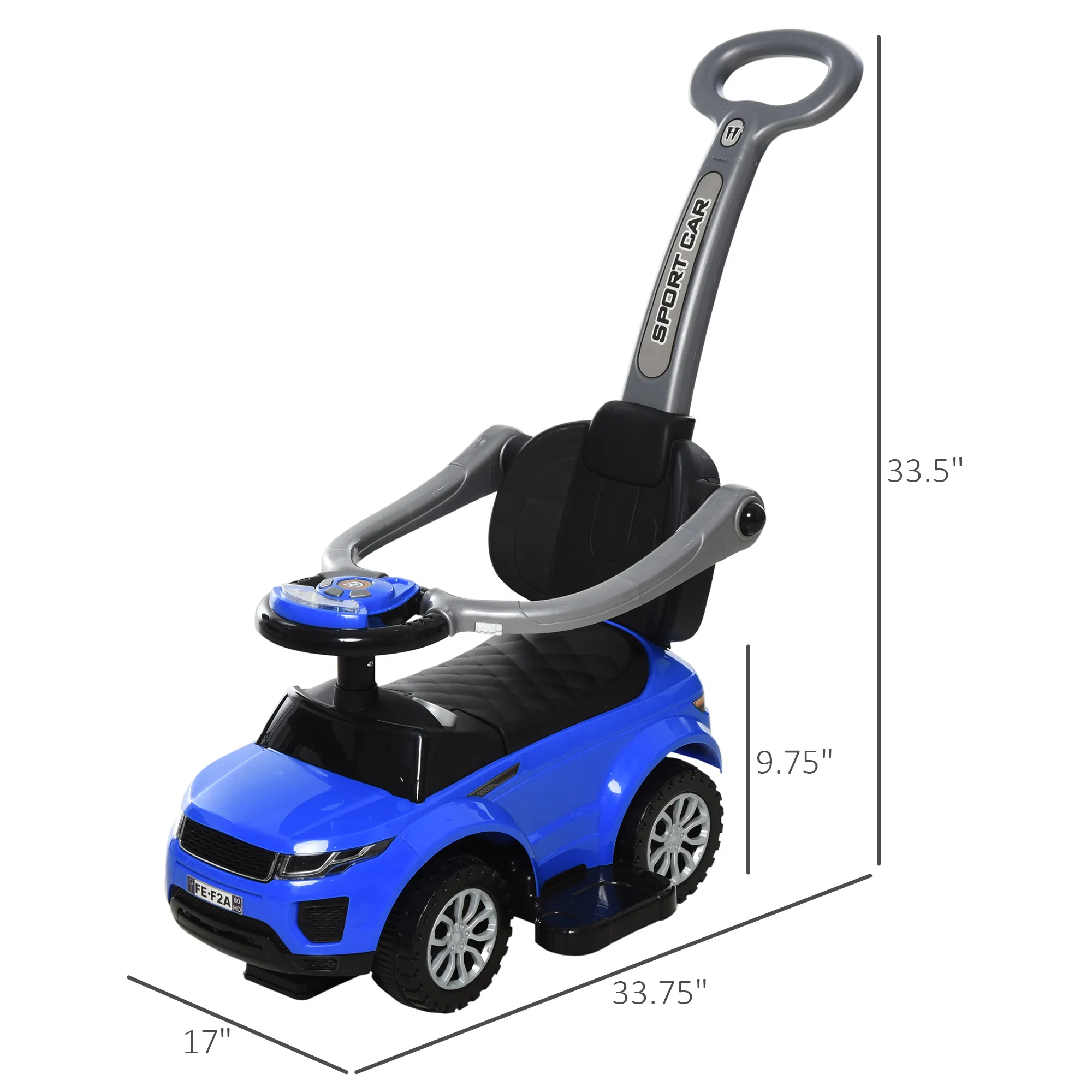 2 In 1 Kid Ride on Push Car Stroller Sliding Ride on Car with Horn Music Light Function Secure Bar Ride on Toy for Boy Girl Toddlers 1-3 Years Old Blue photo 3