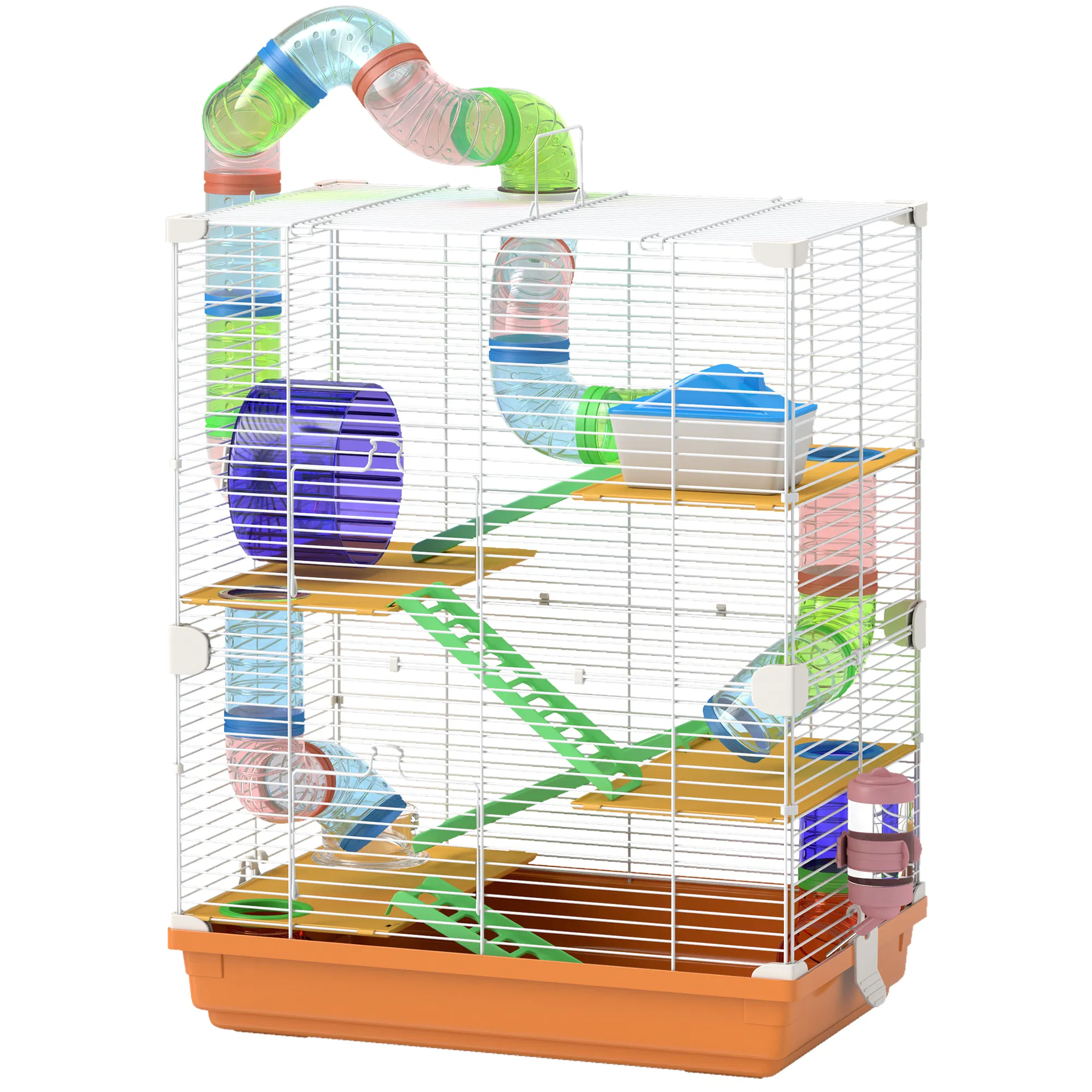 5 Tiers Hamster Cage Portable with Exercise Wheels Play Tube Water Bottle Dishes House Ladder for Gerbils, Orange photo 1