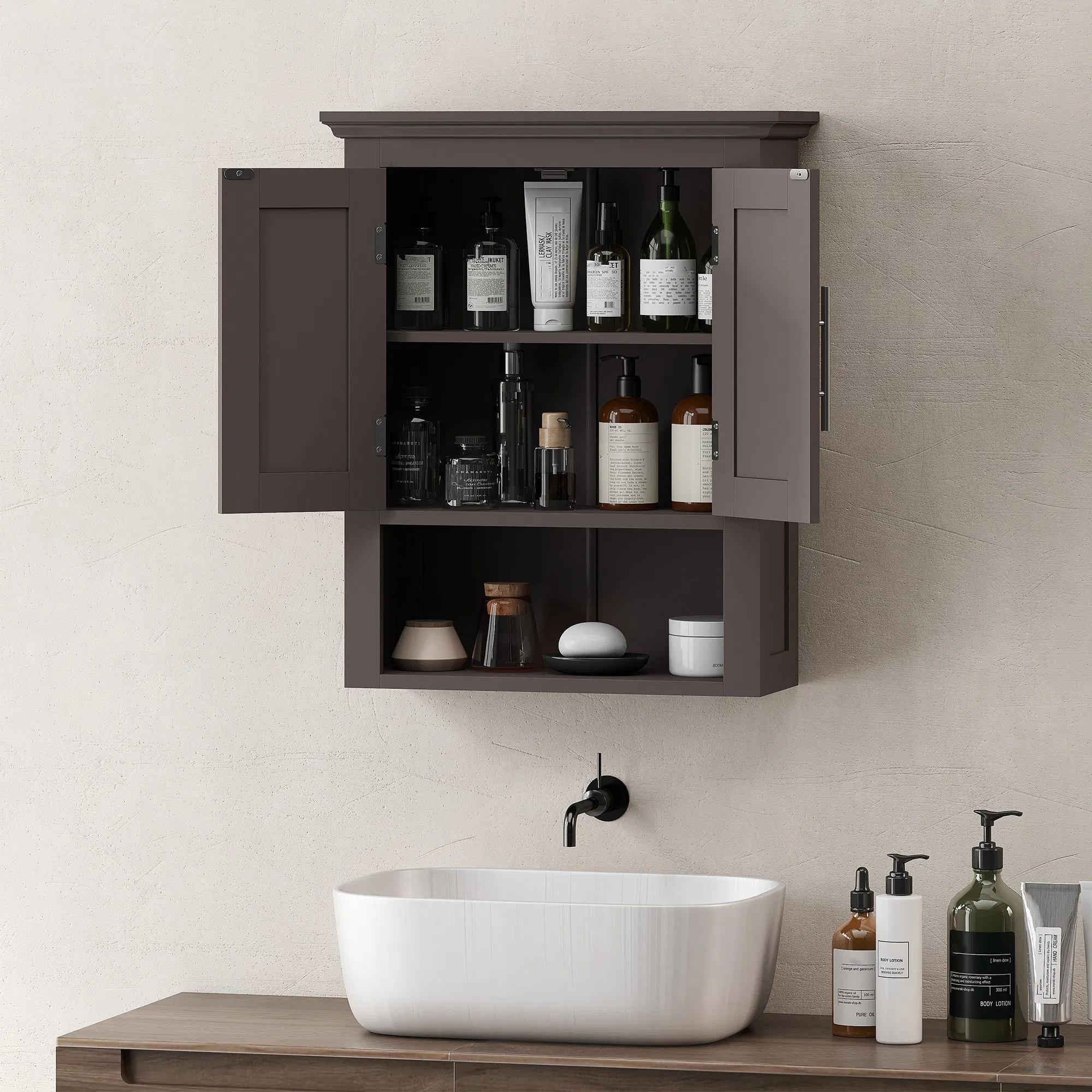 Bathroom Wall Cabinet, Medicine Cabinet, Toilet Storage Cabinet with Shelf for Living Room and Entryway, Brown photo 3