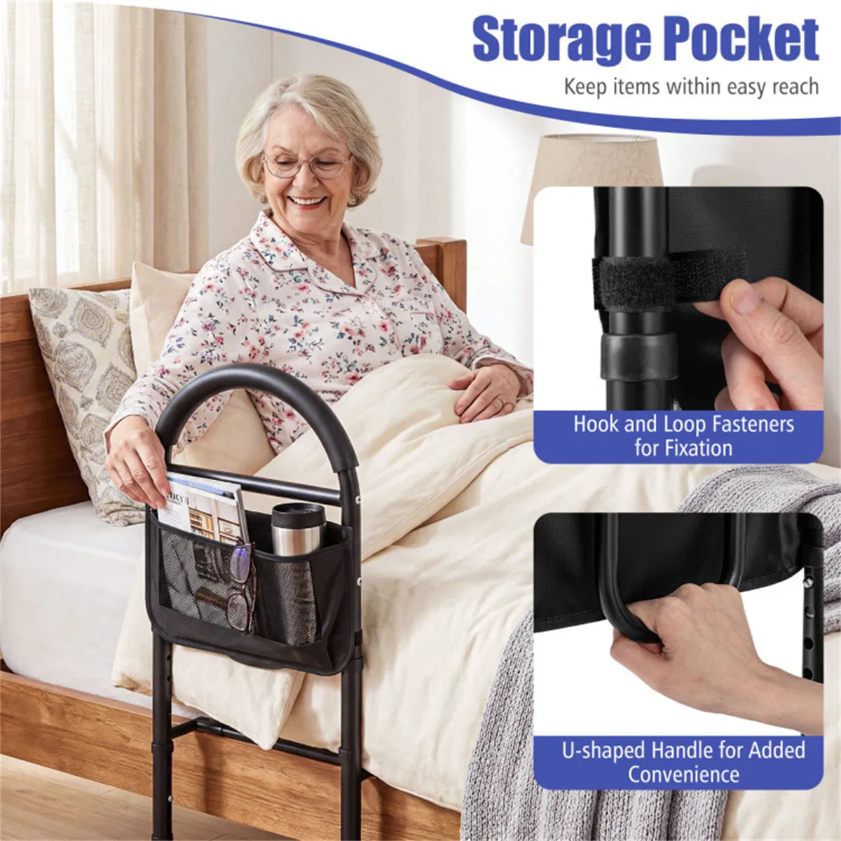 Height Adjustable Bedside Safety Rail, Tool-Free Assembly Bed Assist Bar with Anti-Slip Legs for Elderly Adults photo 3