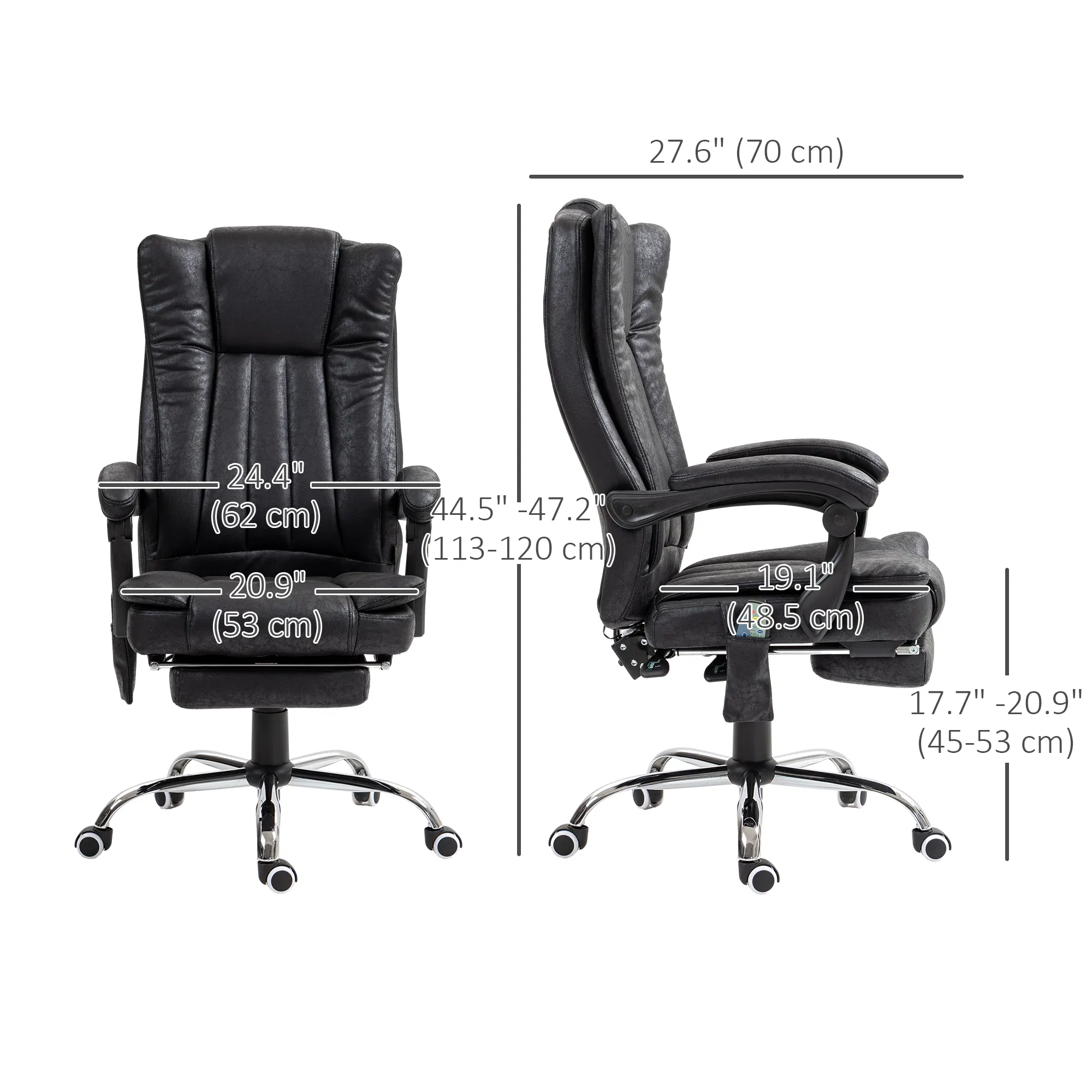 Office Chair 6-point Vibration Massage Chair Micro Fiber Recliner with Retractable Footrest Black photo 6