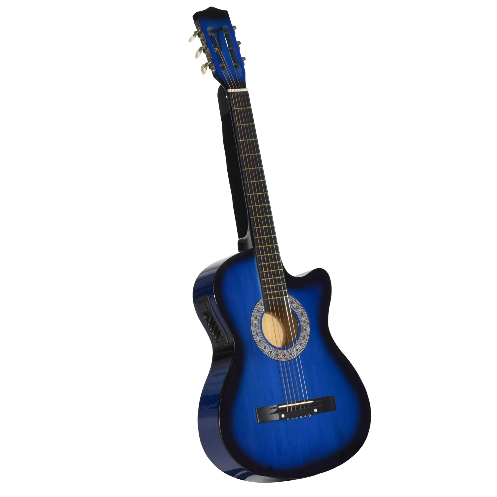 38 Inch Full Size Classical Acoustic Electric Guitar Premium Gloss Finish with Strings, Picks, Shoulder Strap and Case Bag, Blue photo 1