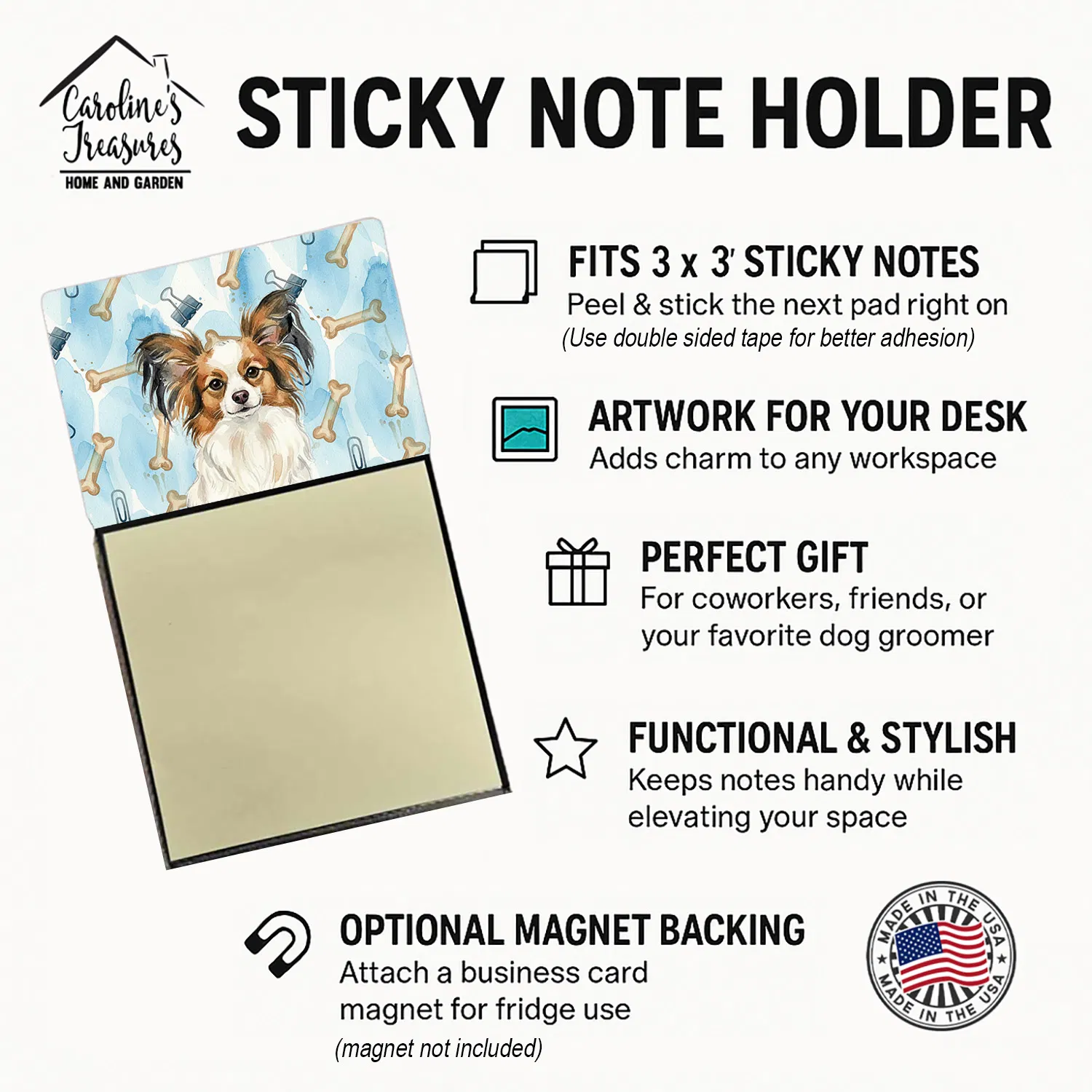 White with Sable Papillon Coworker Watercolor Sticky Note Holder Refillable Dispenser Desk Accessory 3x3 Pad Gift photo 4