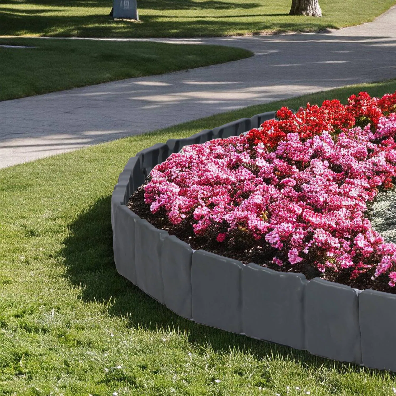 Flexible Cobblestone Landscape Edging, Weather Resistant PVC Garden Border Edging with Spikes & Shovel, Interlocking No Dig Lawn Edging for Yard Flower Bed Pathway photo 3