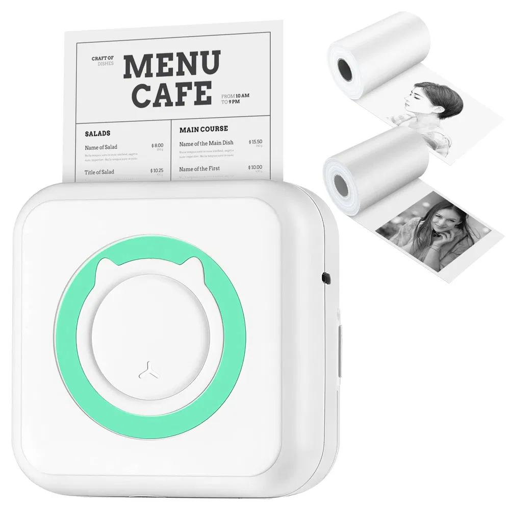 Portable Pocket Thermal Printer, Bluetooth Mini Ink-less Printer, Built-in 1000mAh Battery, Includes 2 Rolls Printing Paper, Compatible with iOS & Android for Label List Memo Picture Printing photo 3