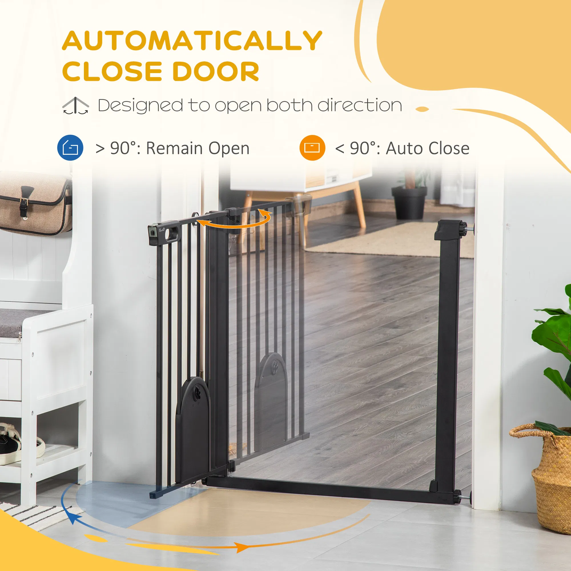 30"-32" Extra Wide Pet Gate Barrier with Small Door, 30"H Dog Gate with Safety Gate Barrier, Stair Pressure Fit, Black photo 4