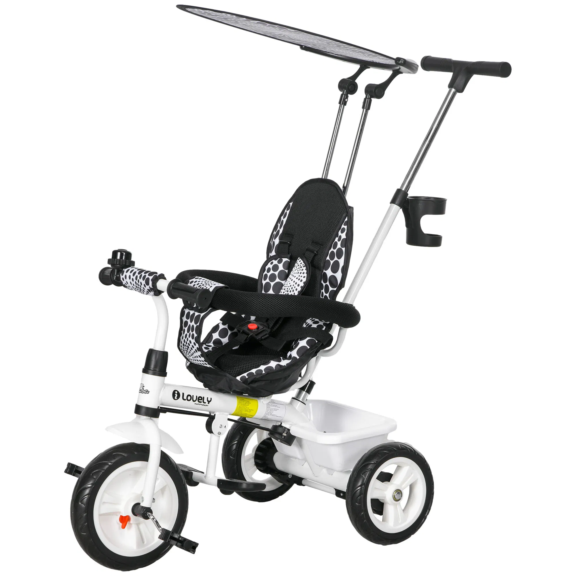 6 in 1 Kids Tricycle with Removable Handlebar and Canopy, White photo 1