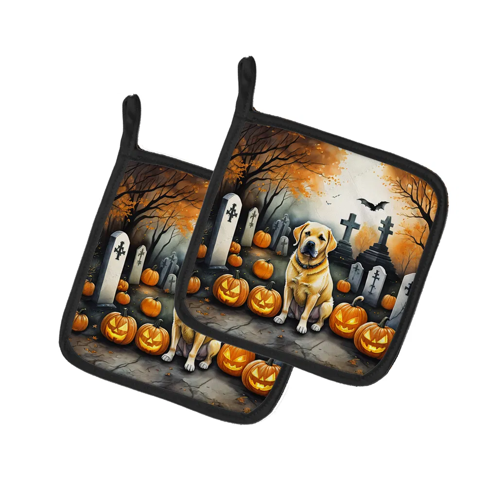 Yellow Labrador Retriever Spooky Halloween Pair of Pot Holders Kitchen Heat Resistant Pot Holders Sets Oven Hot Pads for Cooking Baking BBQ, 7 1/2 x 7 1/2 photo 8