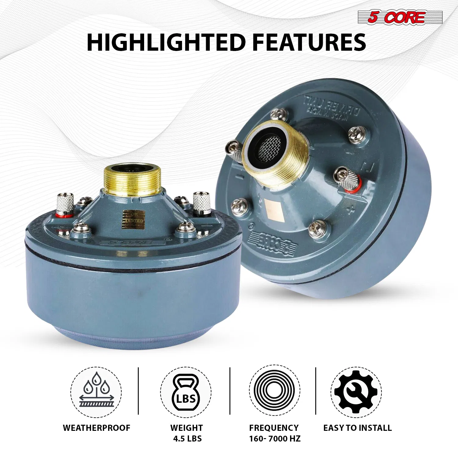 5 Core Compression Driver 2" Horn Tweeter 600W Titanium Diaphragm 16 Ohms 18 TPI All Weather Use photo 4