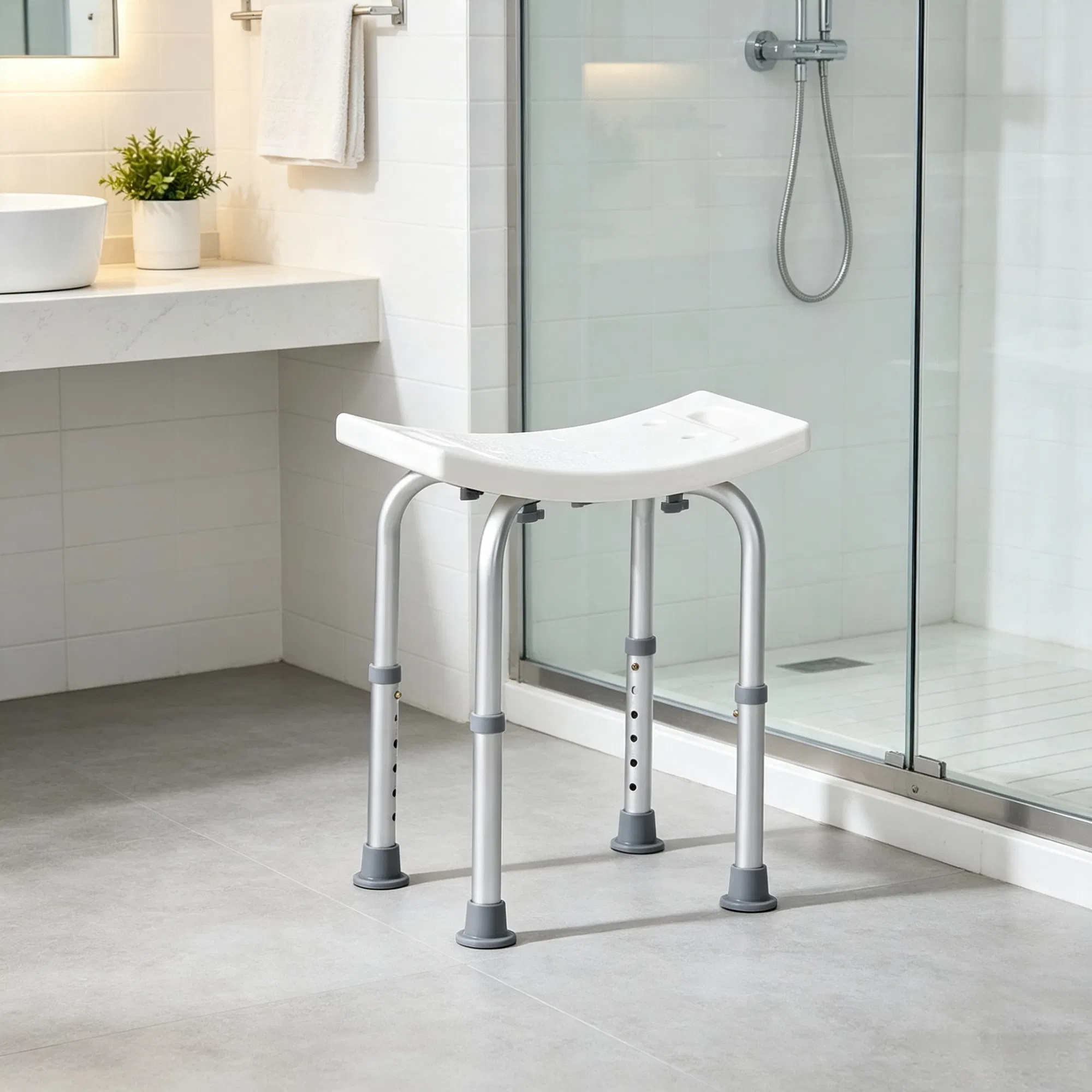 Shower Chair, Adjustable Height Shower Stool with Built-in Handles, Non-Slip Bath Bench Seat for Inside Shower or Tub, 350 lbs Capacity, for Elderly, Disabled & Handicap photo 5